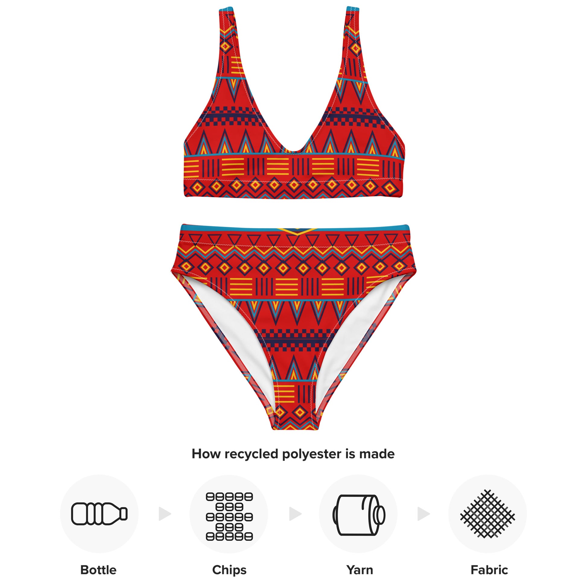 Red Clay - Womens - High-Waisted Bikini - African - Mud Cloth Pattern - Bikini - Kumbatia Kulture.