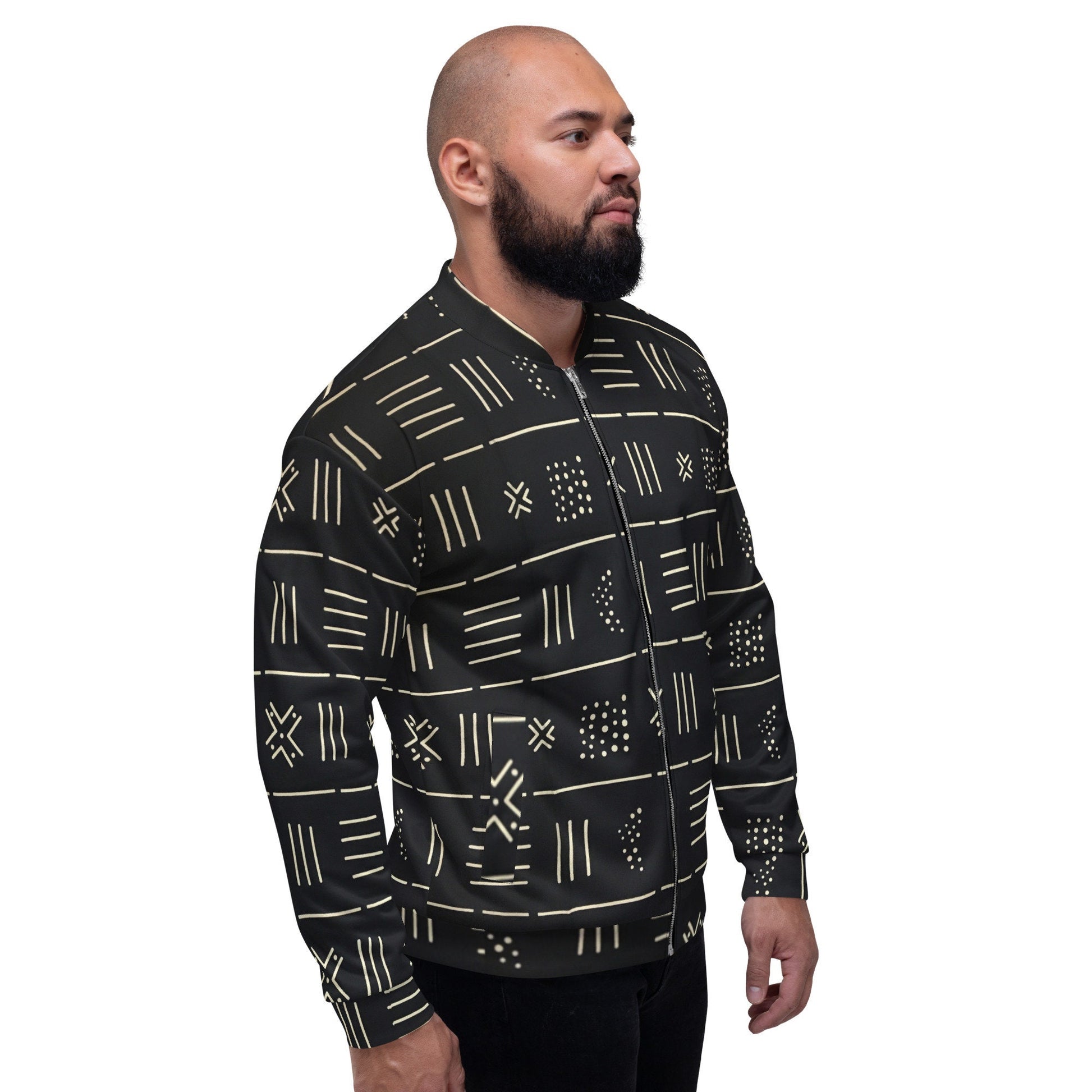 Trible Print Men's Bomber Jacket Navy Blue