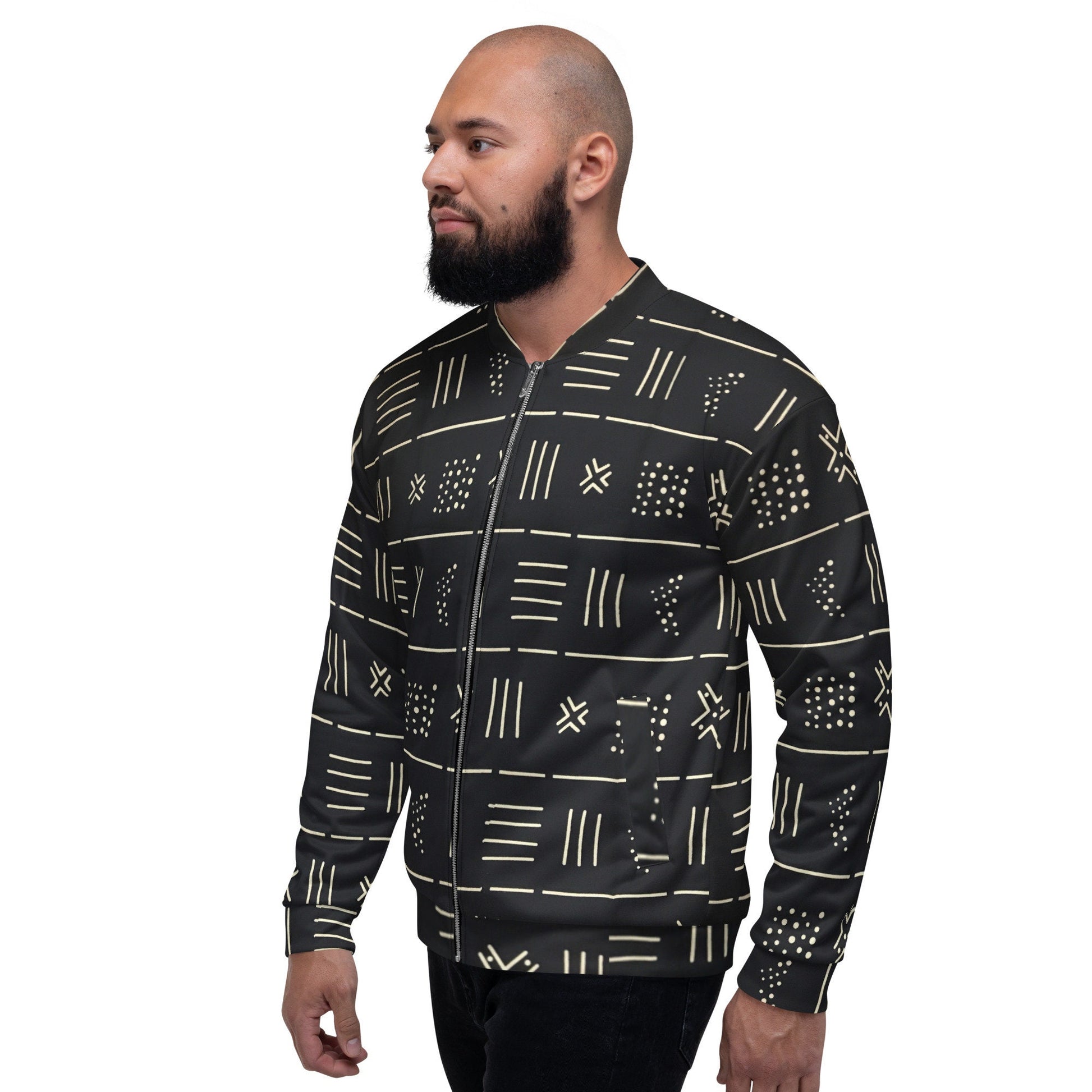 Trible Print Men's Bomber Jacket Navy Blue