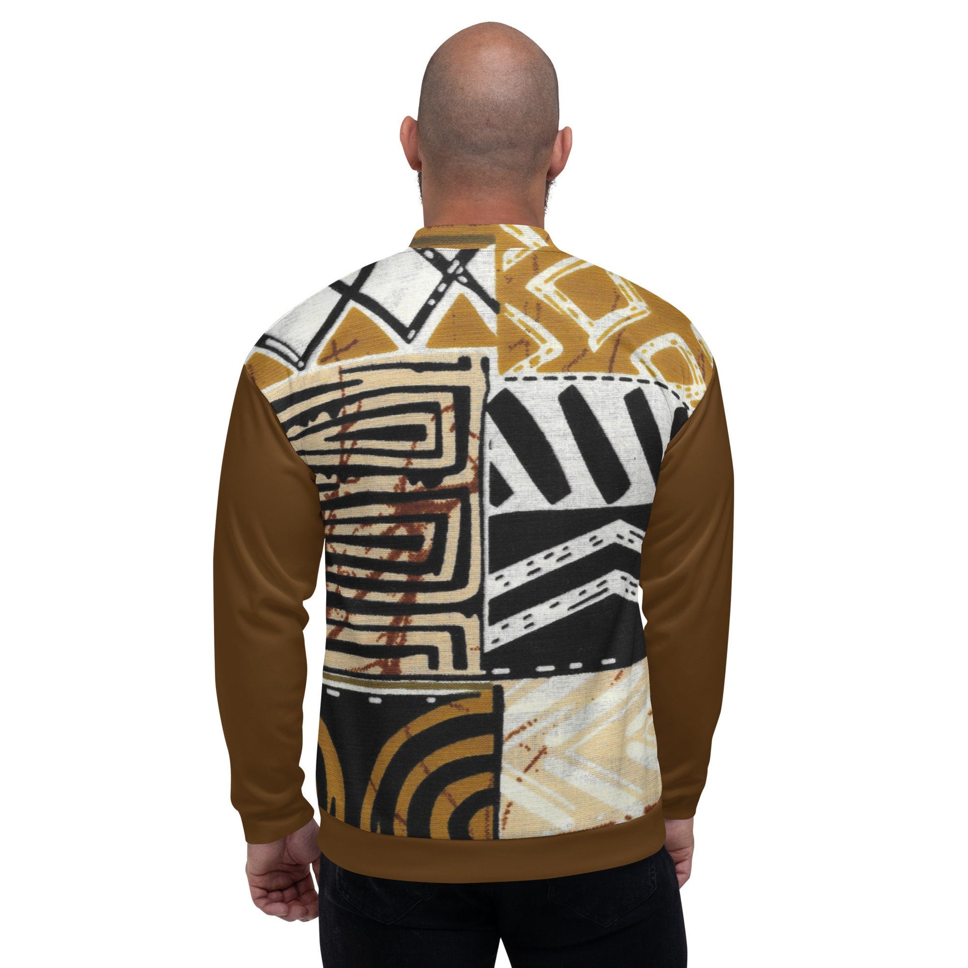 Trible Print Men's Bomber Jacket. Tan and Brown