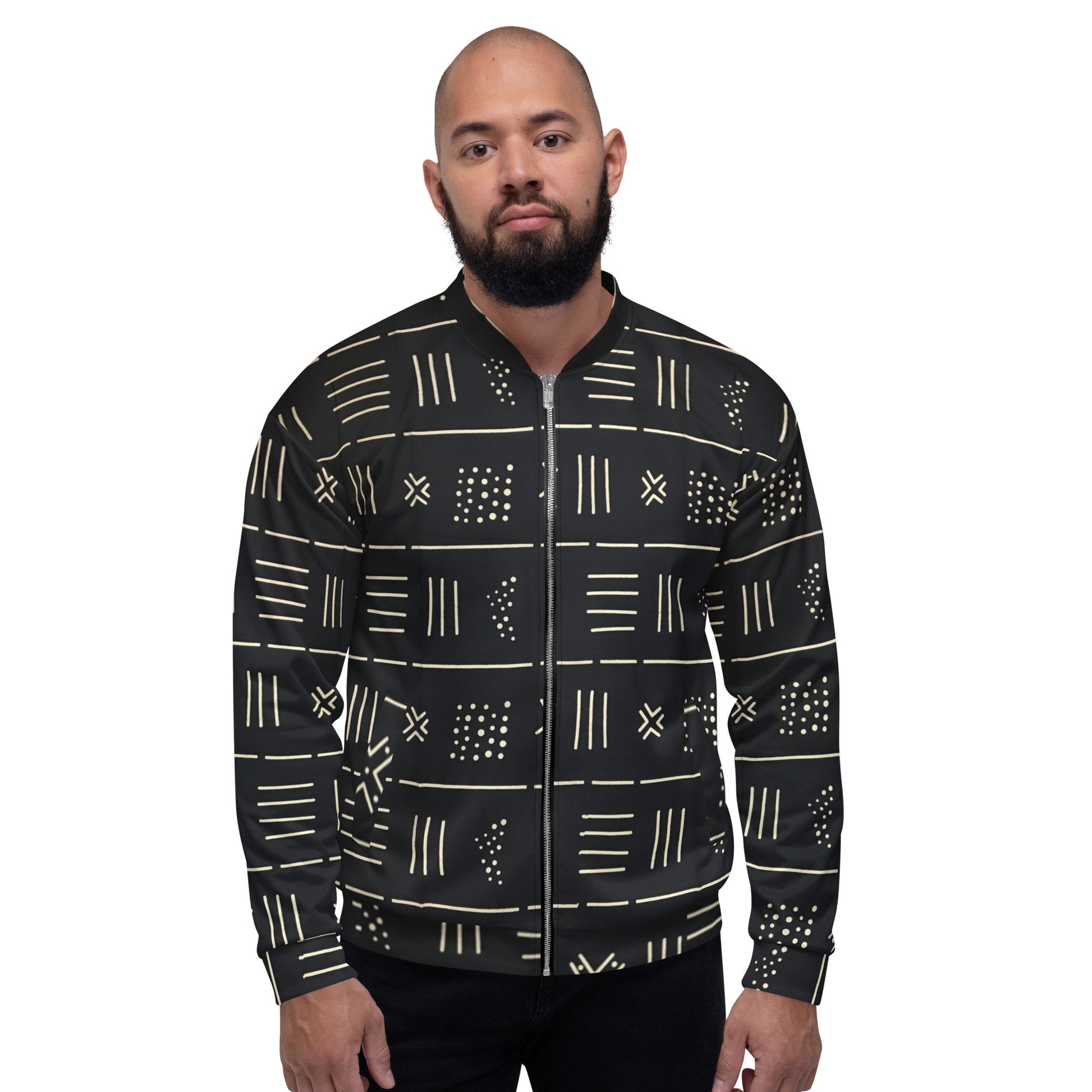 Trible Print Men's Bomber Jacket Navy Blue