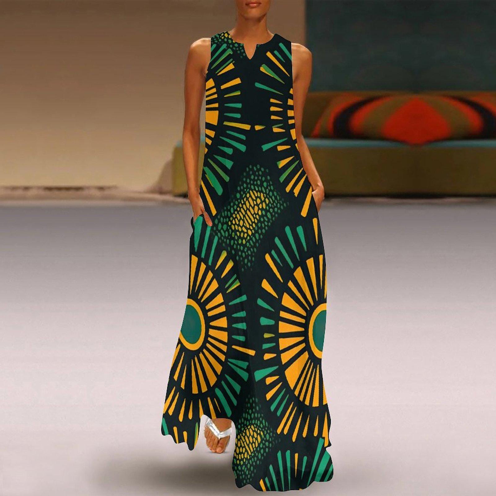 Botanical - Womens - Sleeveless Ankle-length Dress - African - Ankara Pattern - Dresses - KumbatiaKulture