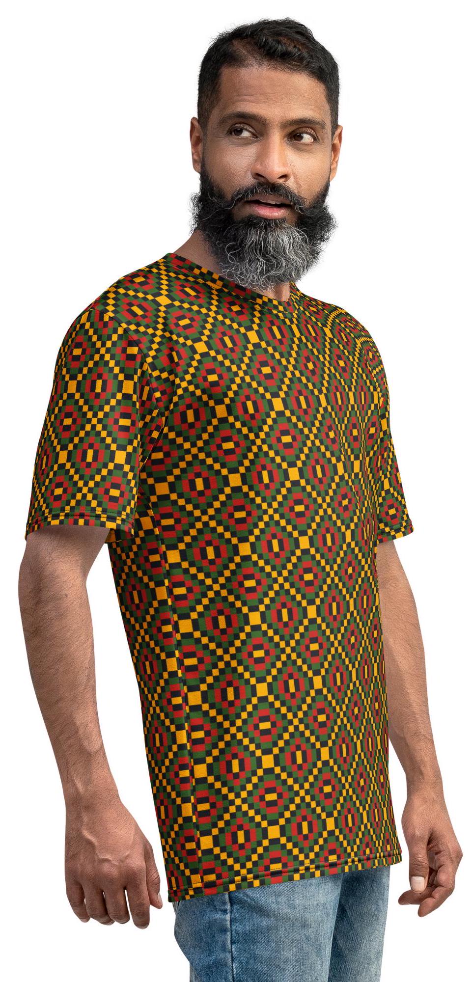 Eccentric Fashion Crew Neck Men's t-shirt, African Kente pattern, Men's apparel, casual wear, comfortable