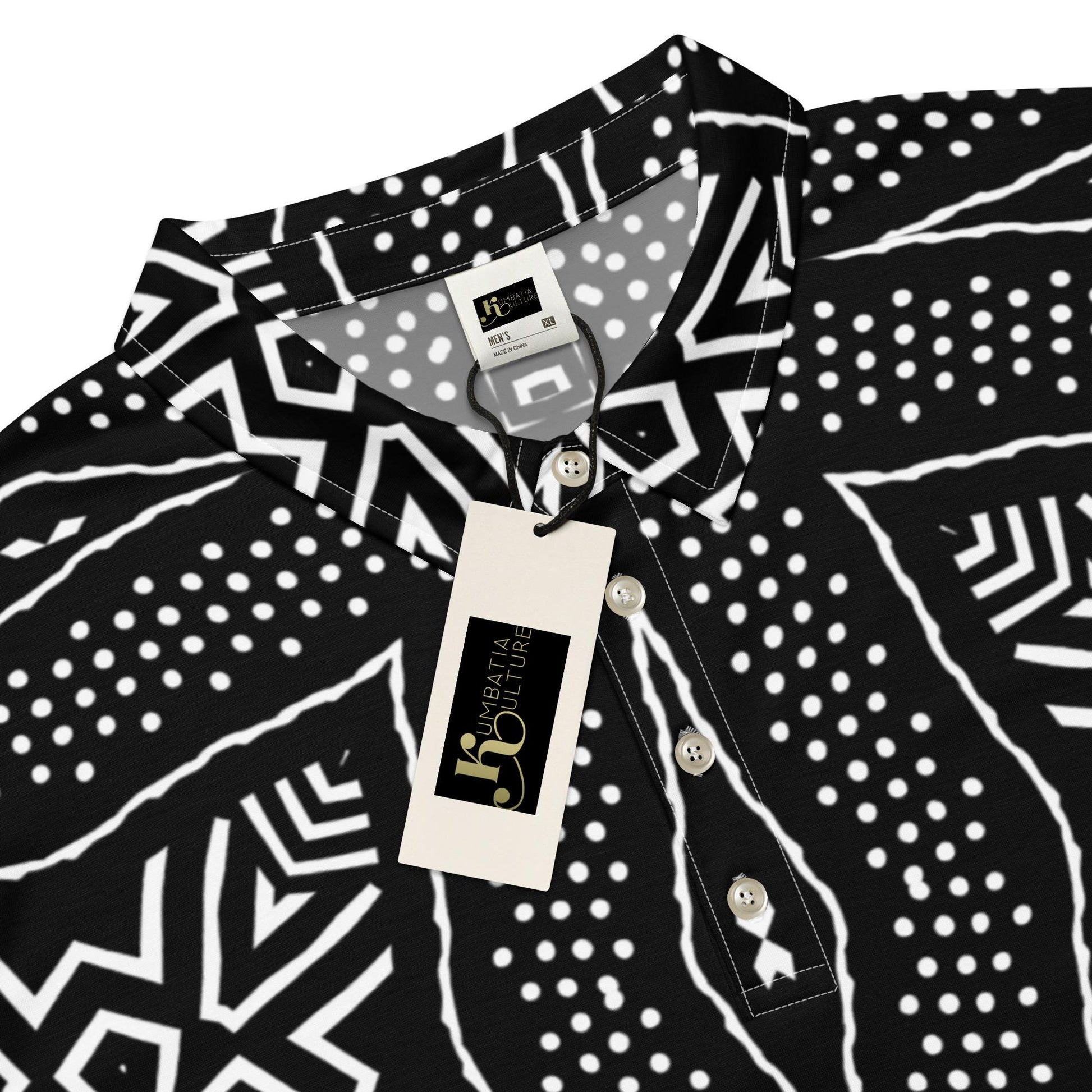 Black African Textile Men’s slim fit polo shirt sleeve shirt, casual wear apparel