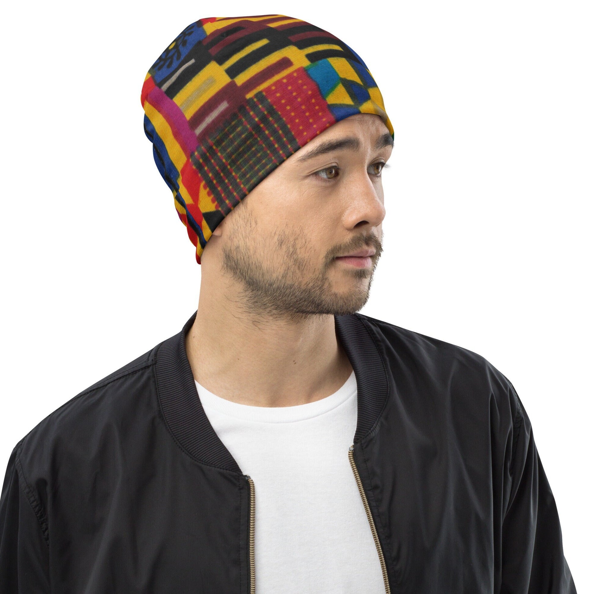 Color Block - Unisex - Beanie - African - Kente Pattern - Skull Caps & Beanies - KumbatiaKulture