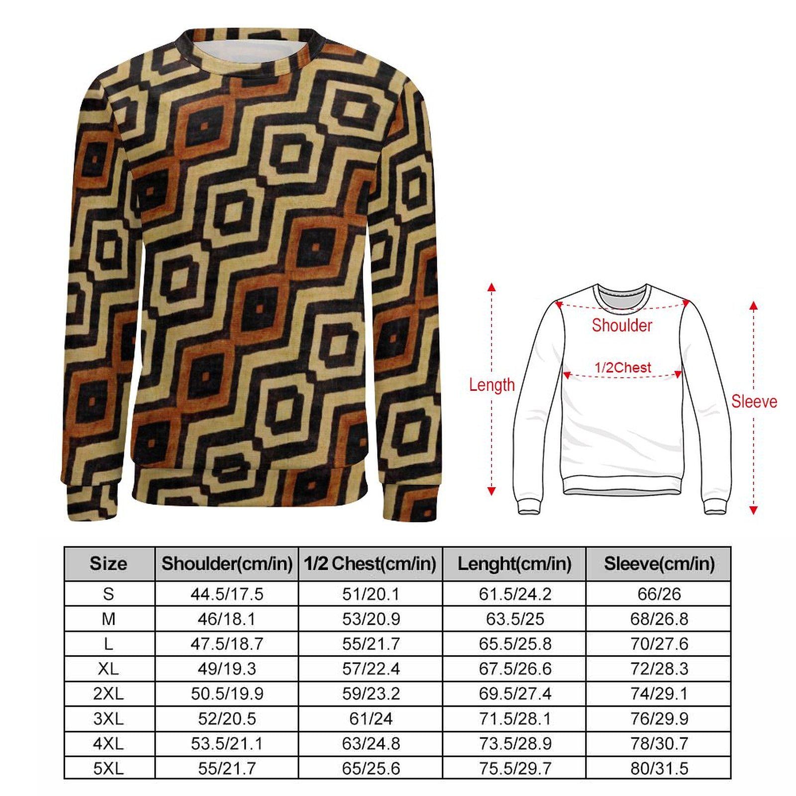 Neutral Tones - Mens Crew Neck Sweatshirt -African -Bogolan Pattern