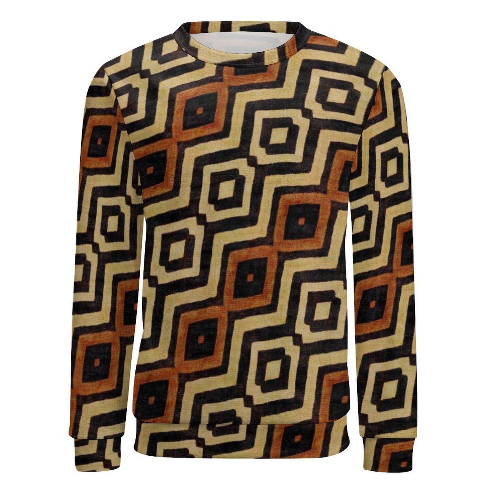 Neutral Tones - Mens Crew Neck Sweatshirt -African -Bogolan Pattern