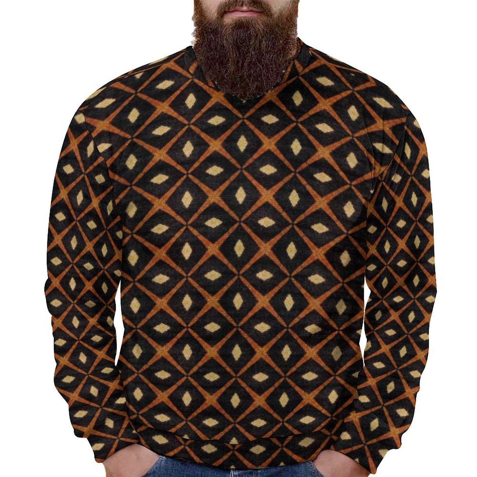 Royalty Black - Mens Crew Neck Sweatshirt - African - Bogolan pattern