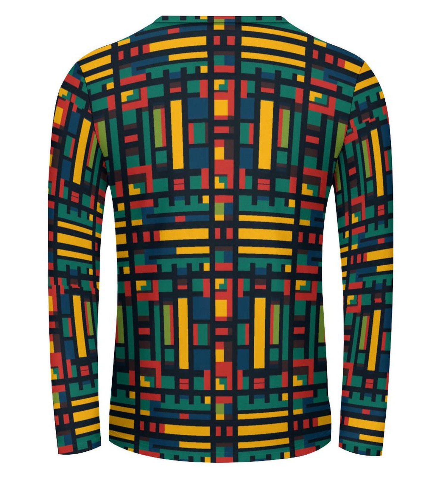 Emerald - Mens Long Sleeve Shirt - African Kente Pattern