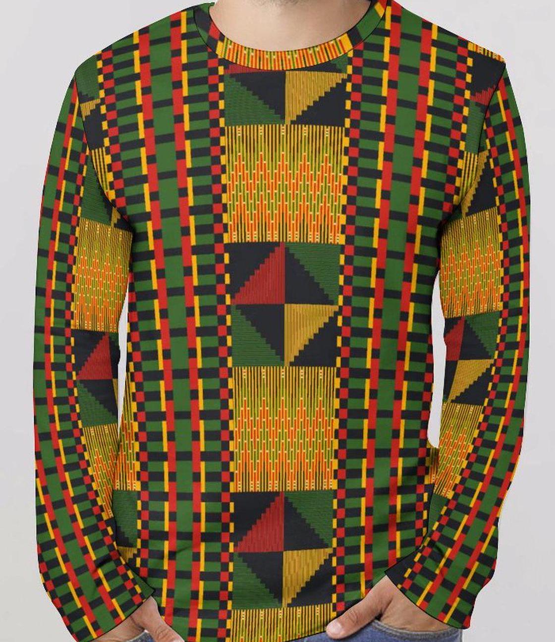 Sunset Fields - Mens - Lightweight Long Sleeve Shirt - African - Kente Pattern