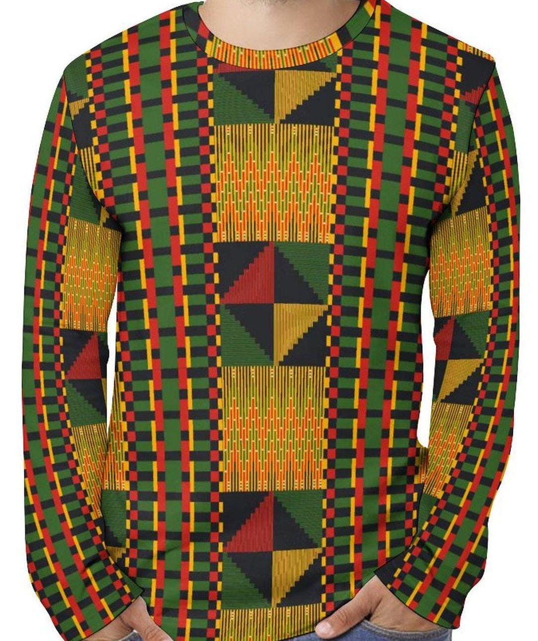 Sunset Fields - Mens - Lightweight Long Sleeve Shirt - African - Kente Pattern