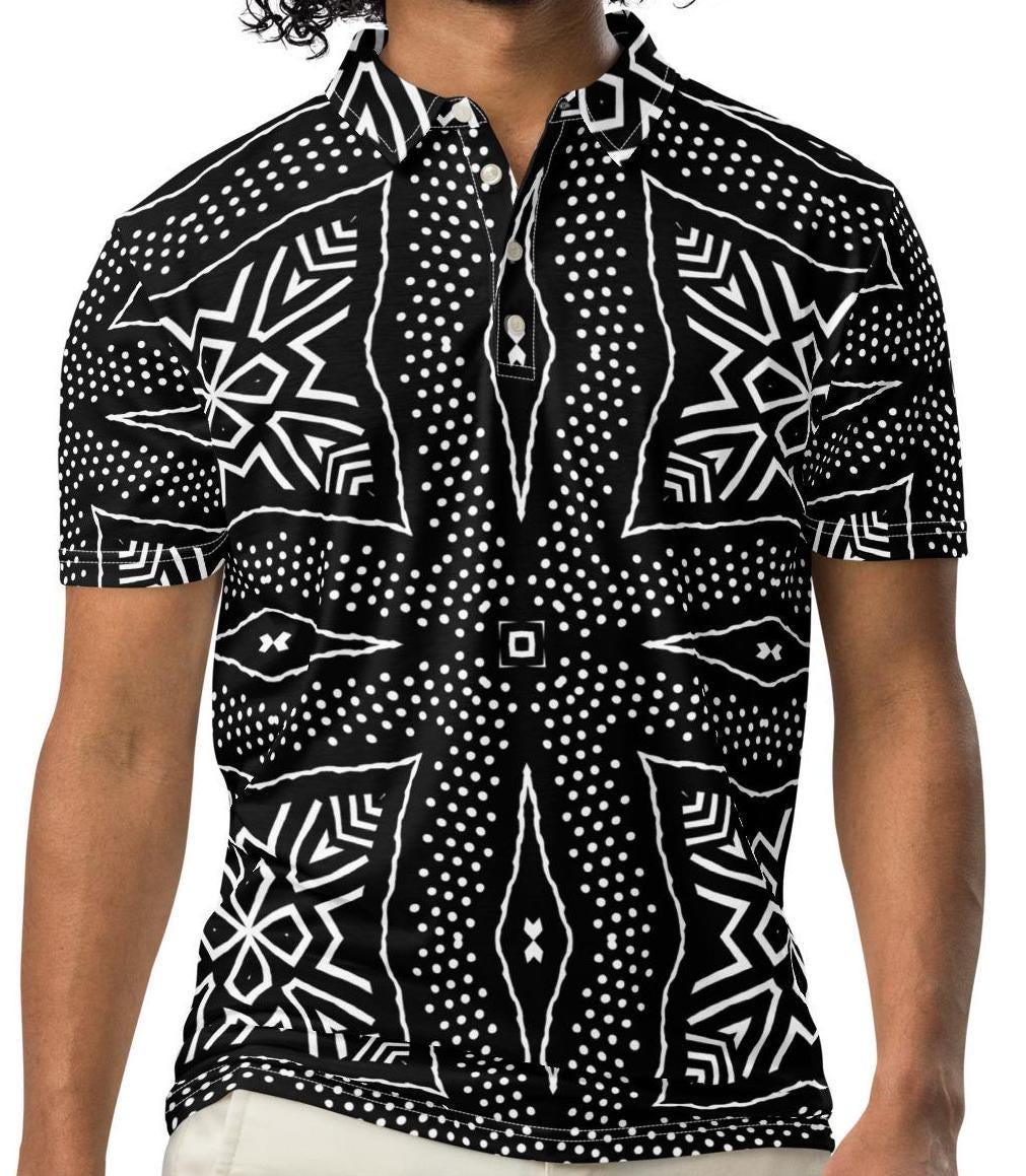 Black African Textile Men’s slim fit polo shirt sleeve shirt, casual wear apparel