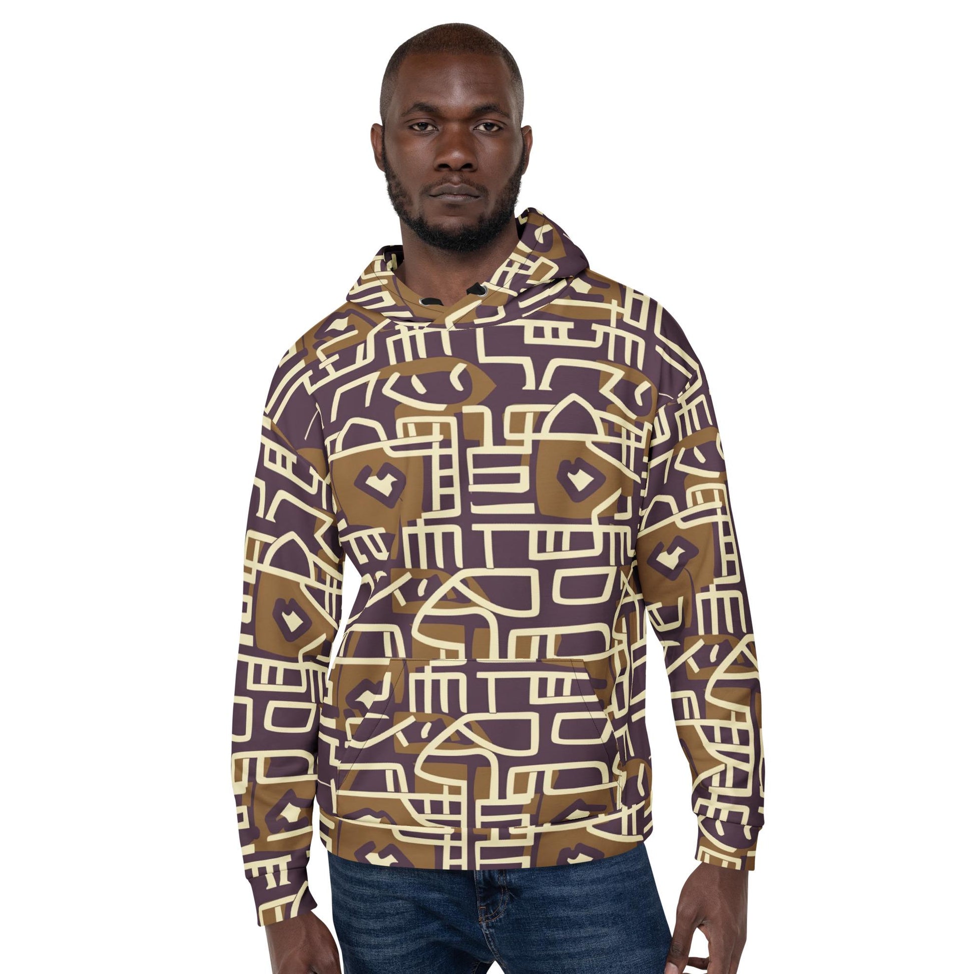 Brown Stone Graffiti - Mens - Hoodie - African Mud cloth Pattern
