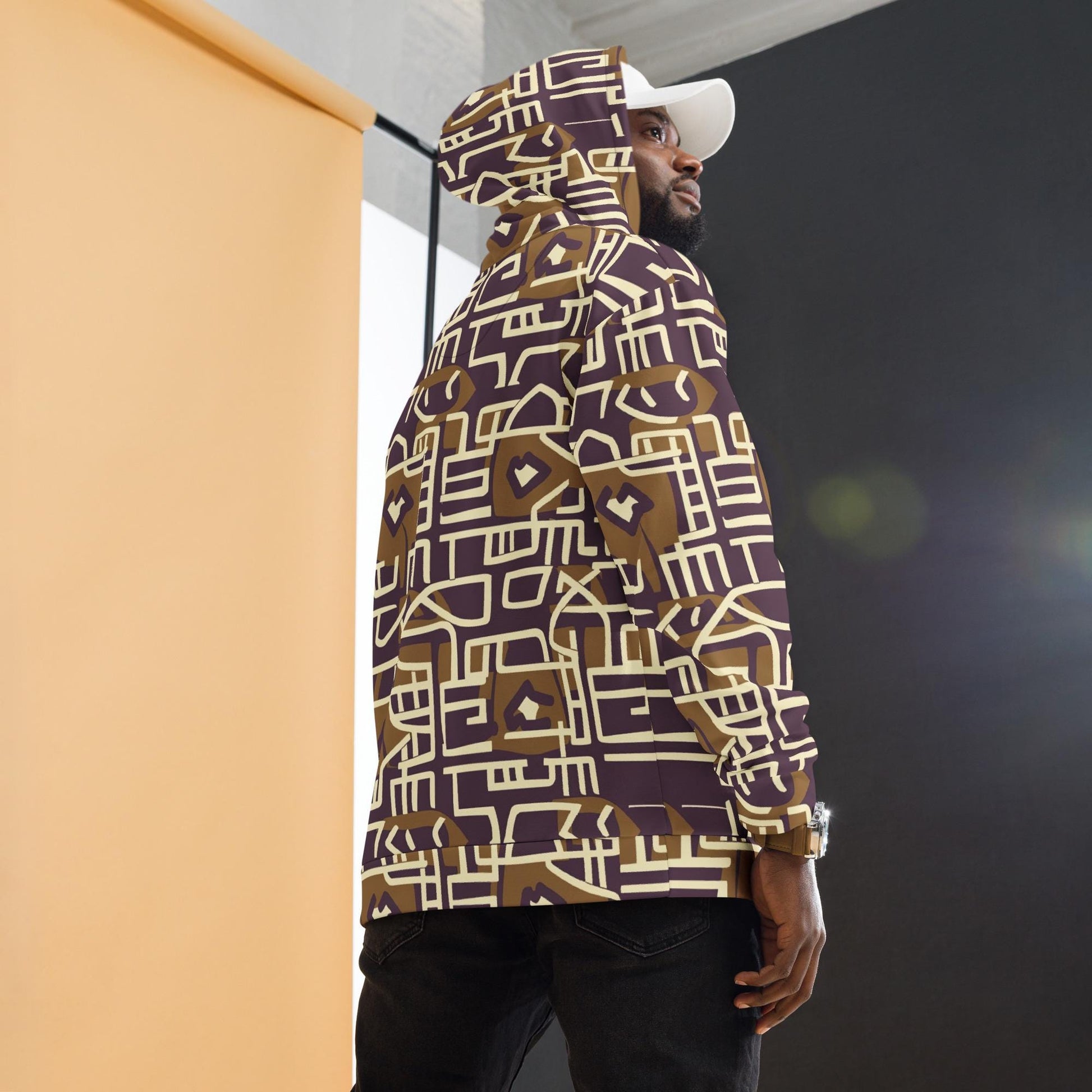 Brown Stone Graffiti - Mens - Hoodie - African Mud cloth Pattern