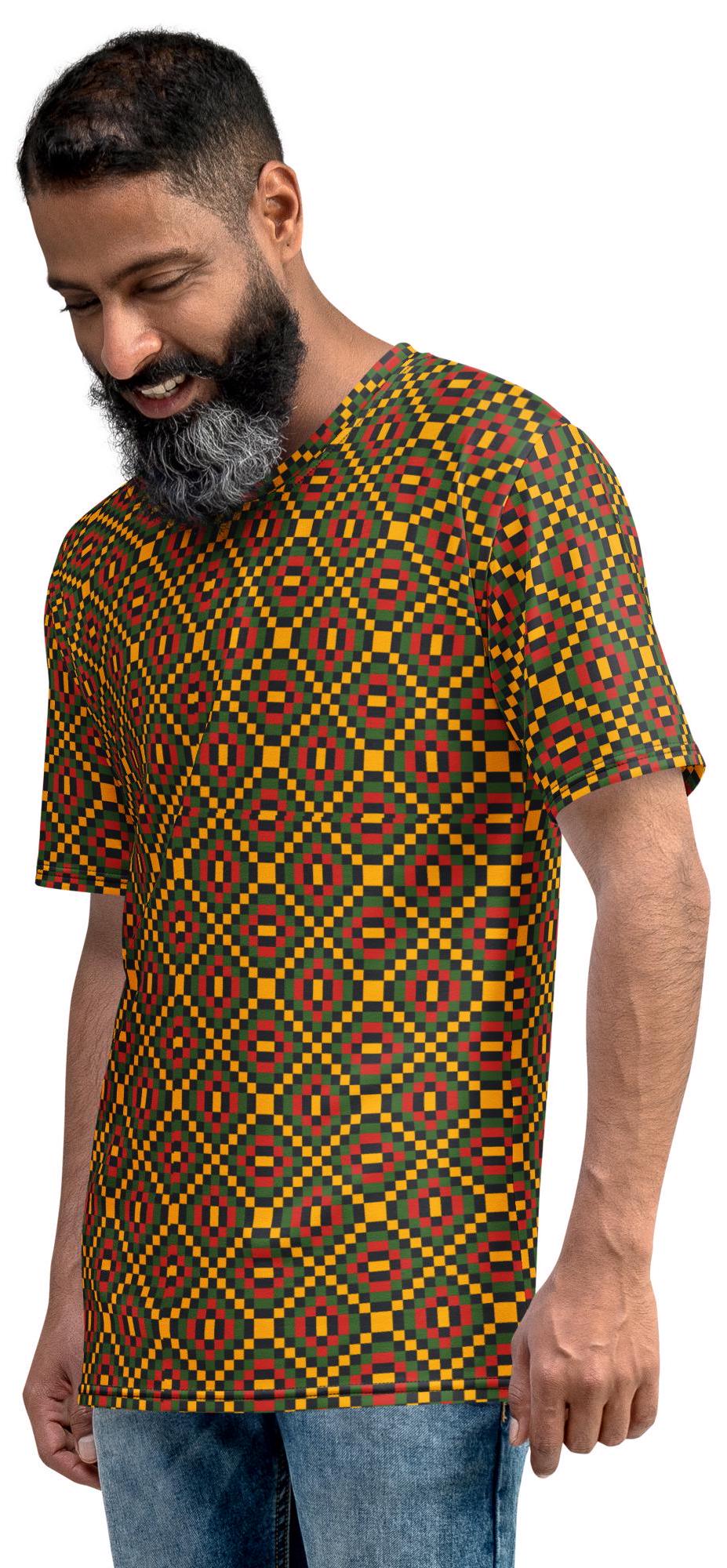 Eccentric Fashion Crew Neck Men's t-shirt, African Kente pattern, Men's apparel, casual wear, comfortable