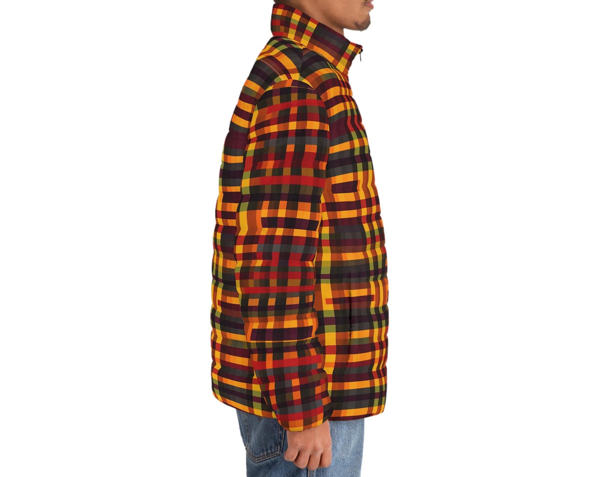 Blaze - Men's - Puffer Jacket, Stylish Winter Coat, Warm Outerwear, Cozy Jacket for Fall - African - Kente Pattern