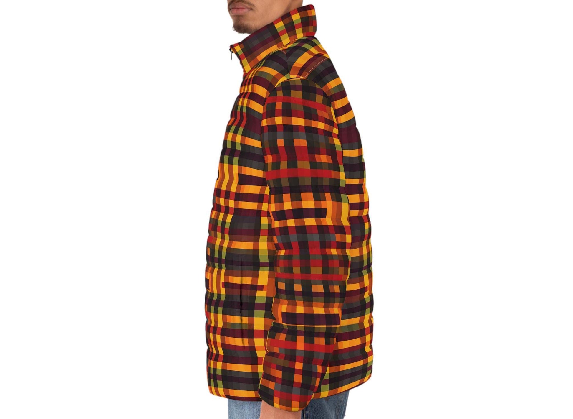 Blaze - Men's - Puffer Jacket, Stylish Winter Coat, Warm Outerwear, Cozy Jacket for Fall - African - Kente Pattern