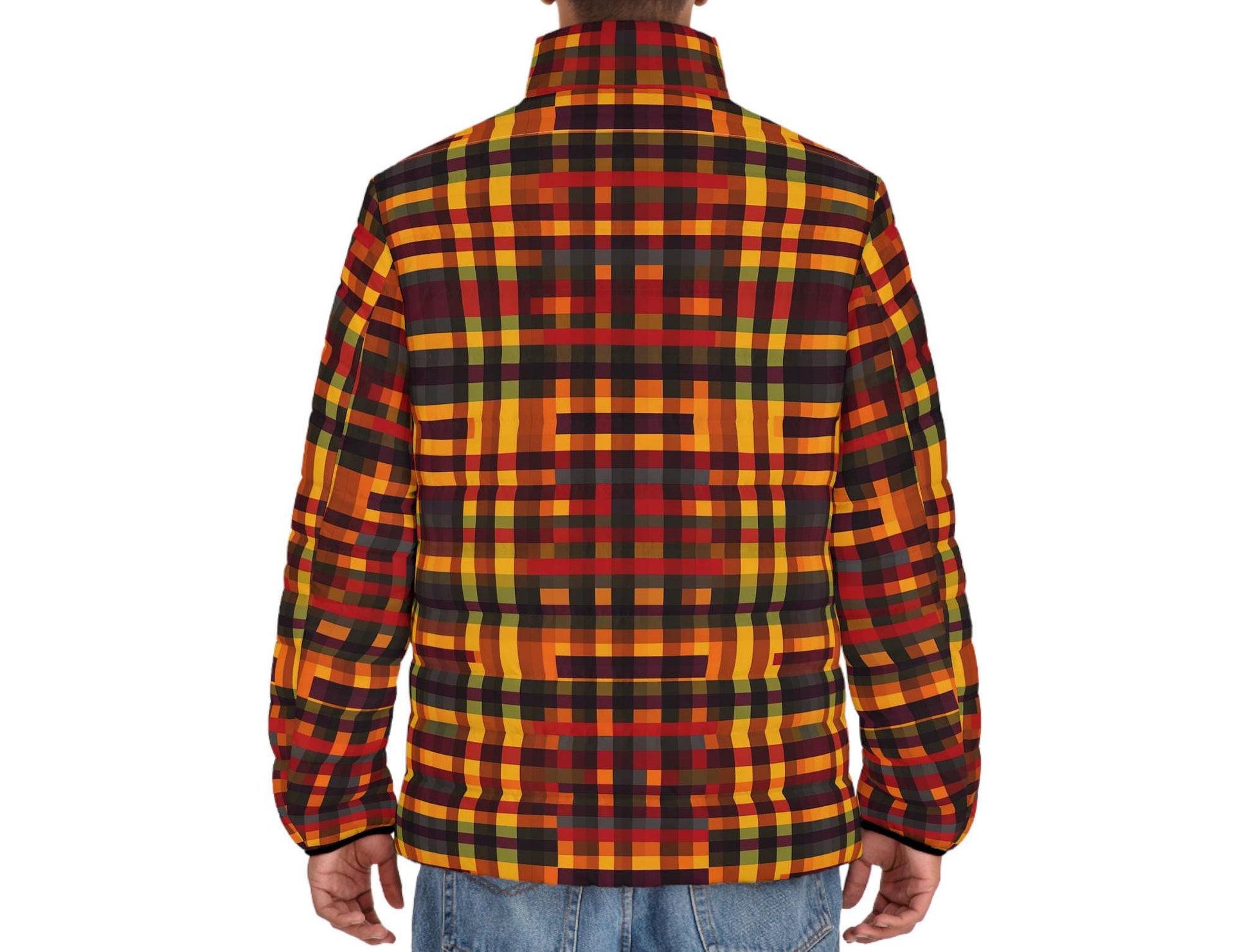 Blaze - Men's - Puffer Jacket, Stylish Winter Coat, Warm Outerwear, Cozy Jacket for Fall - African - Kente Pattern
