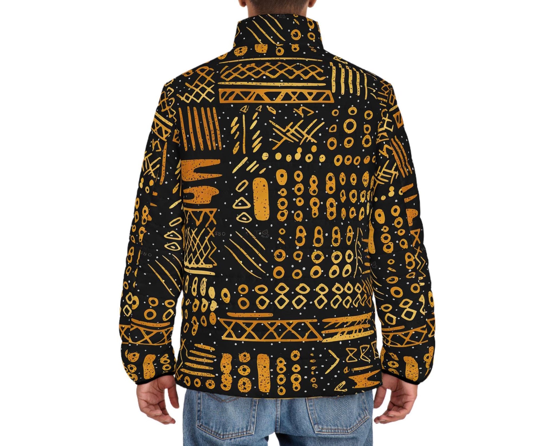 Charred Coals - Men's - Puffer Jacket - African Tribal Pattern