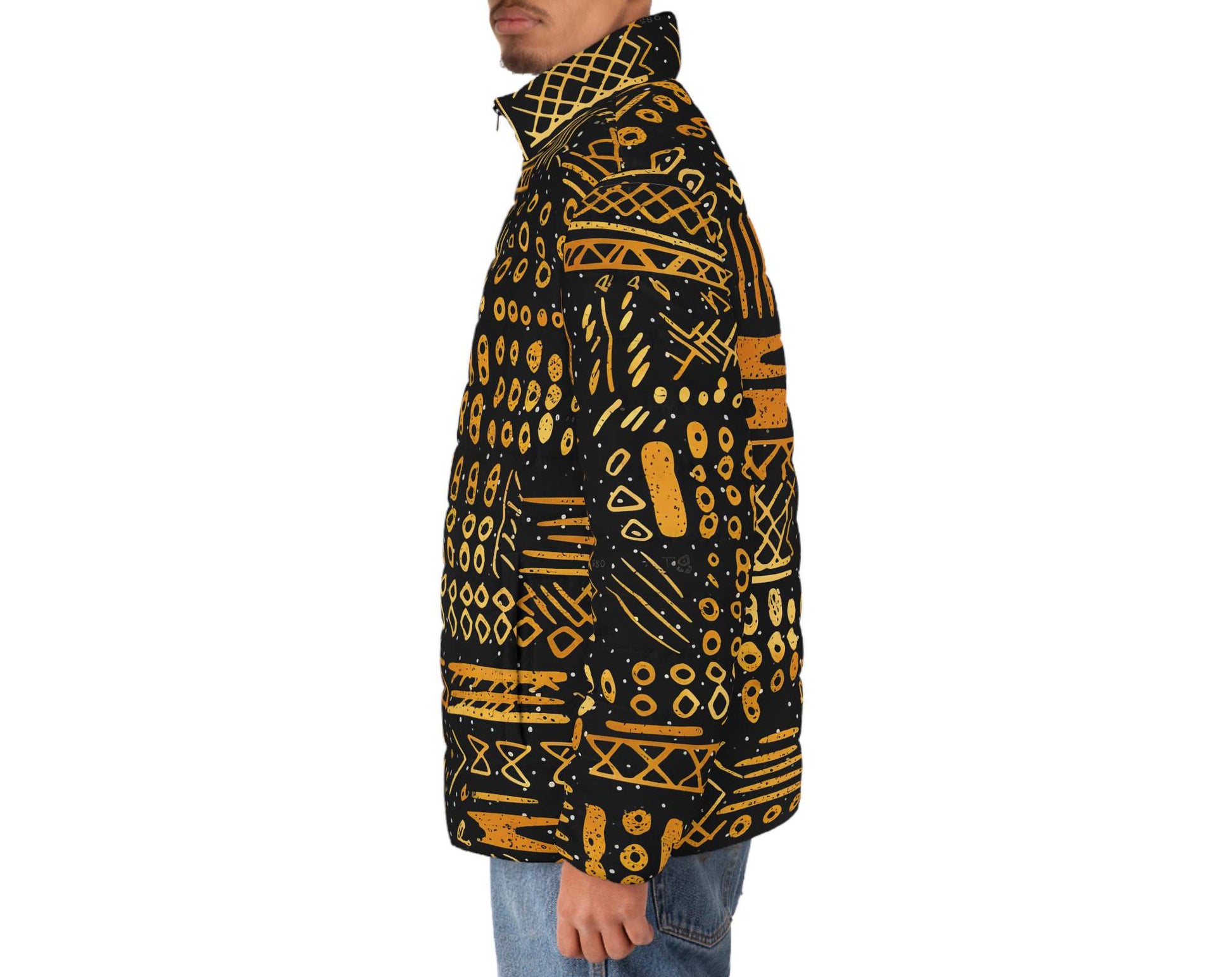 Charred Coals - Men's - Puffer Jacket - African Tribal Pattern