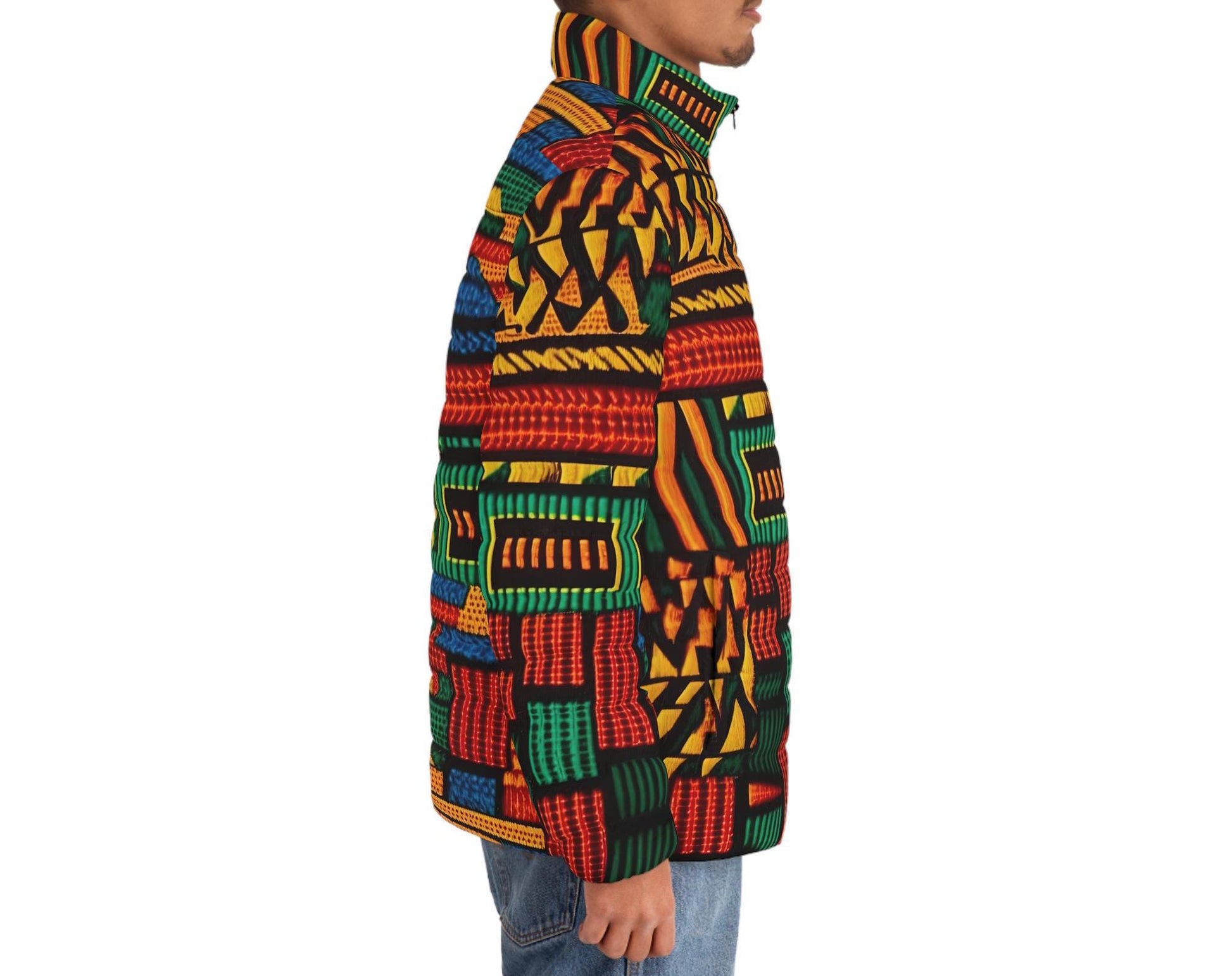 Patch Work - Men's - Puffer Jacket - African Mudcloth Pattern