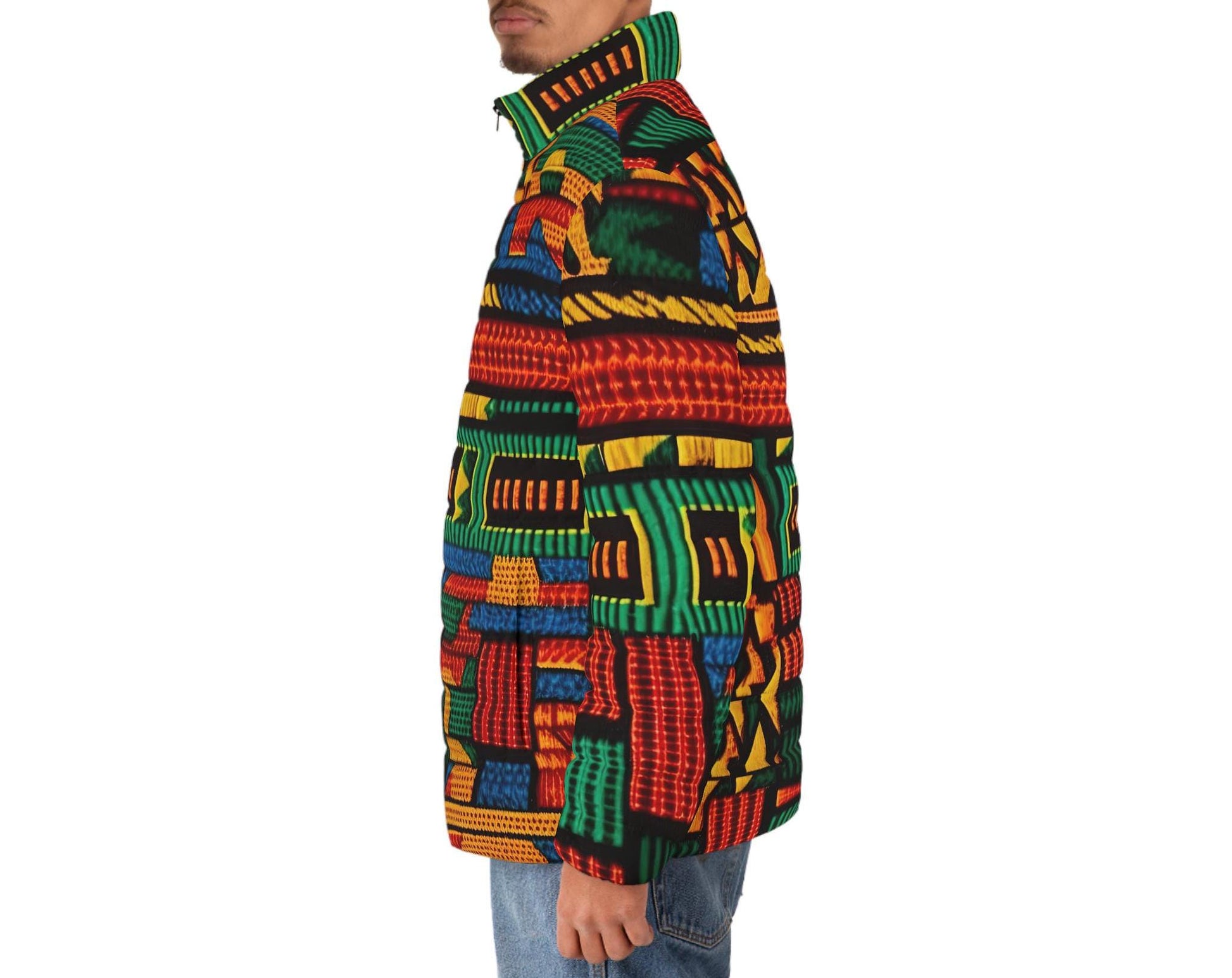 Patch Work - Men's - Puffer Jacket - African Mudcloth Pattern