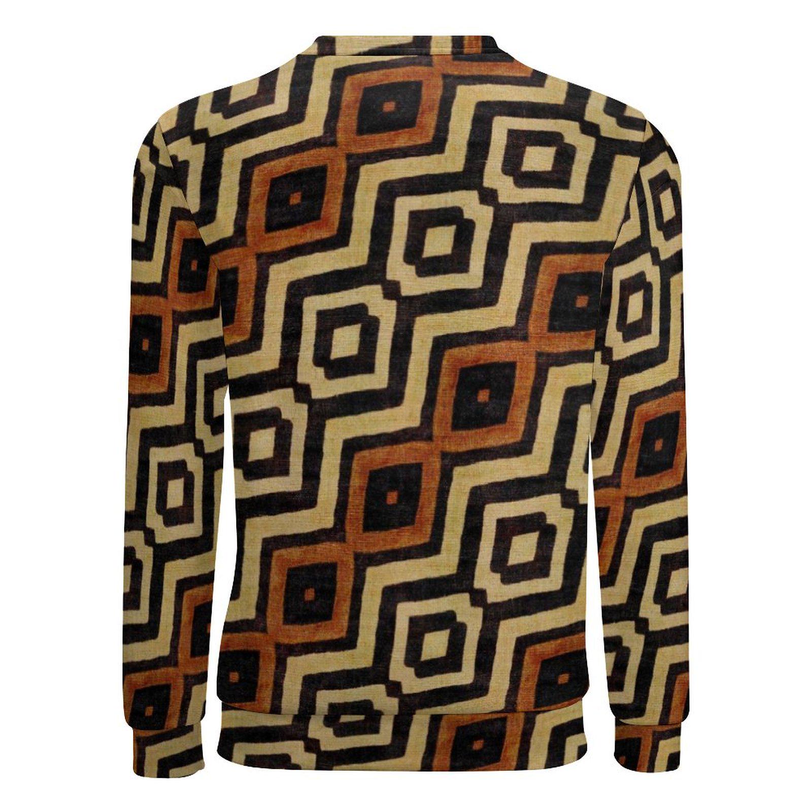 Neutral Tones - Mens Crew Neck Sweatshirt -African -Bogolan Pattern