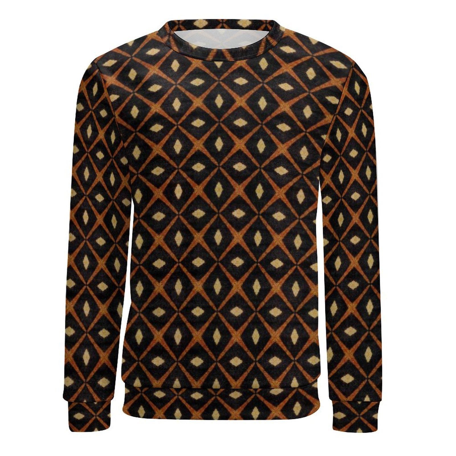 Royalty Black - Mens Crew Neck Sweatshirt - African - Bogolan pattern