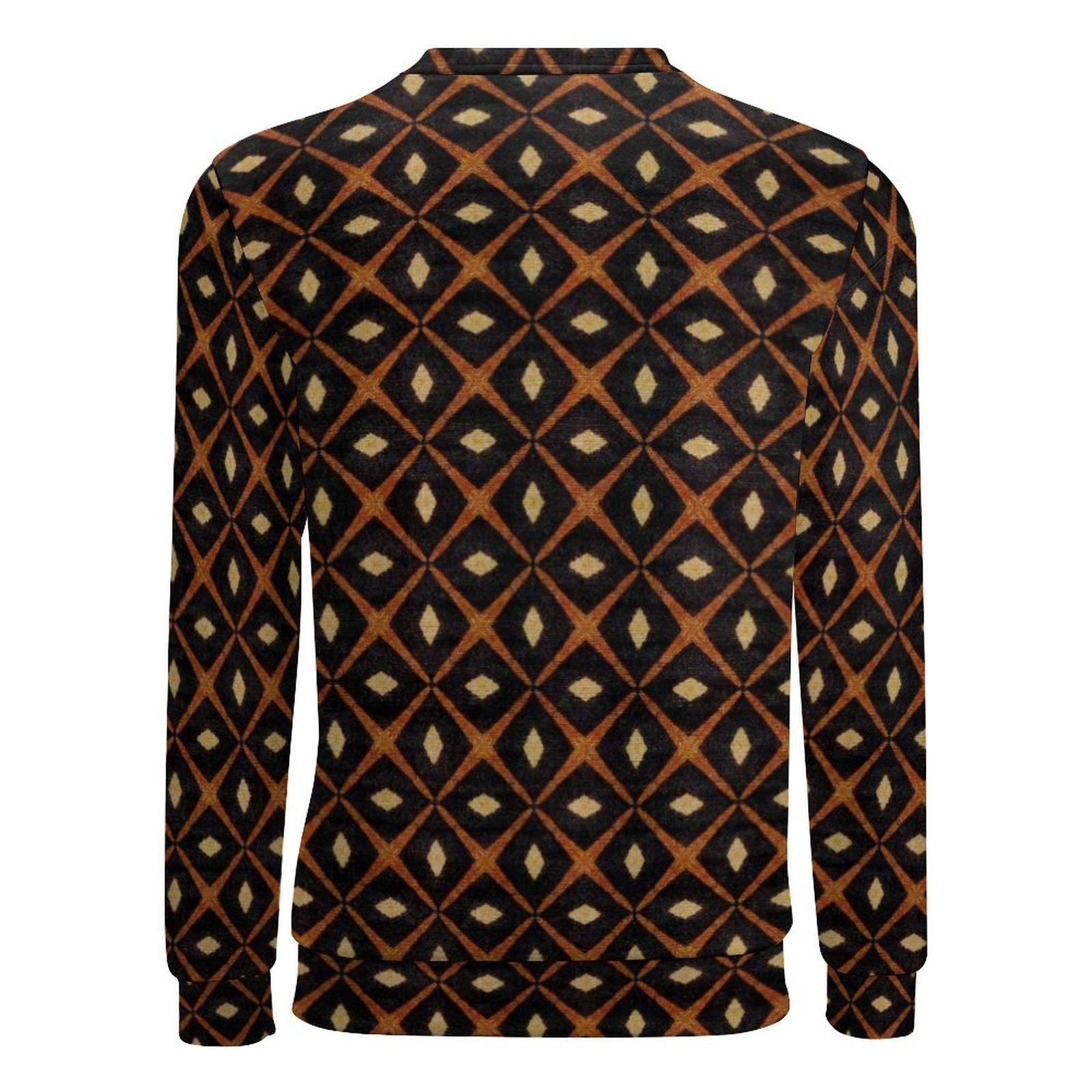 Royalty Black - Mens Crew Neck Sweatshirt - African - Bogolan pattern