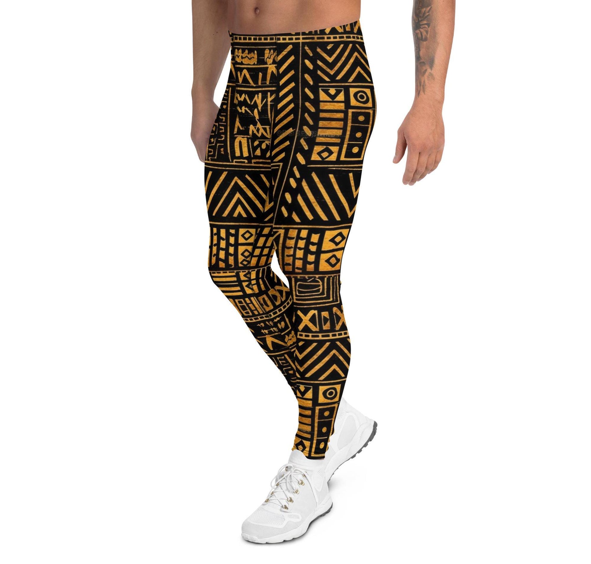 Burnt Gold - Men's Leggings - African Mud cloth Pattern