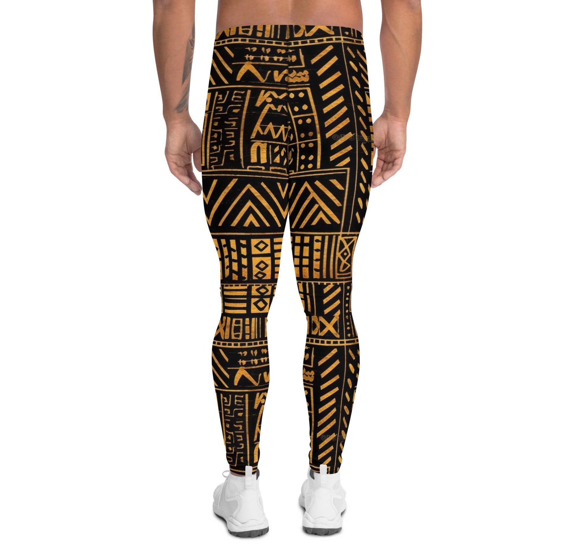 Burnt Gold - Men's Leggings - African Mud cloth Pattern