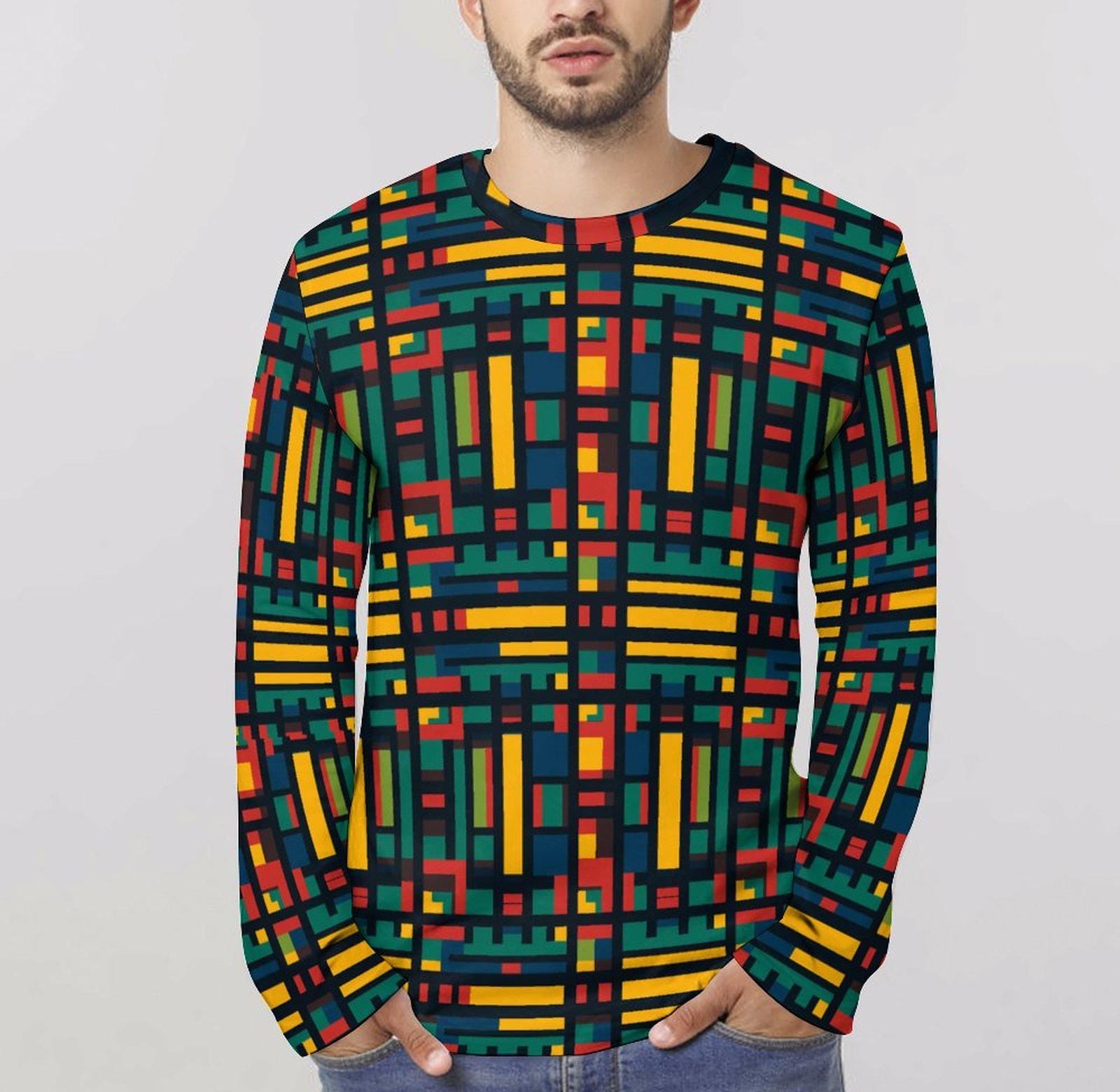 Emerald - Mens Long Sleeve Shirt - African Kente Pattern