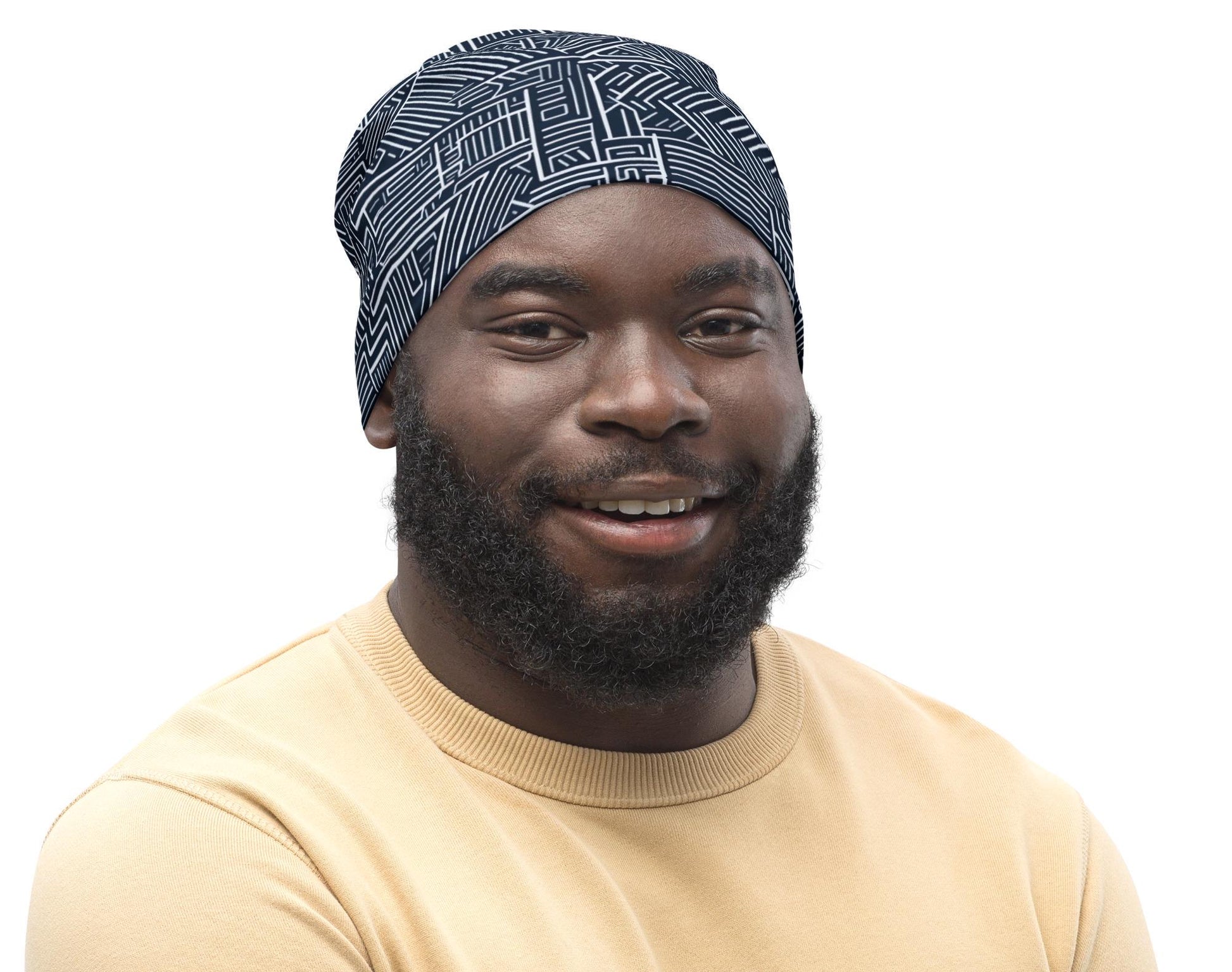 Blk - Mens - Beanie - African - Kente Pattern