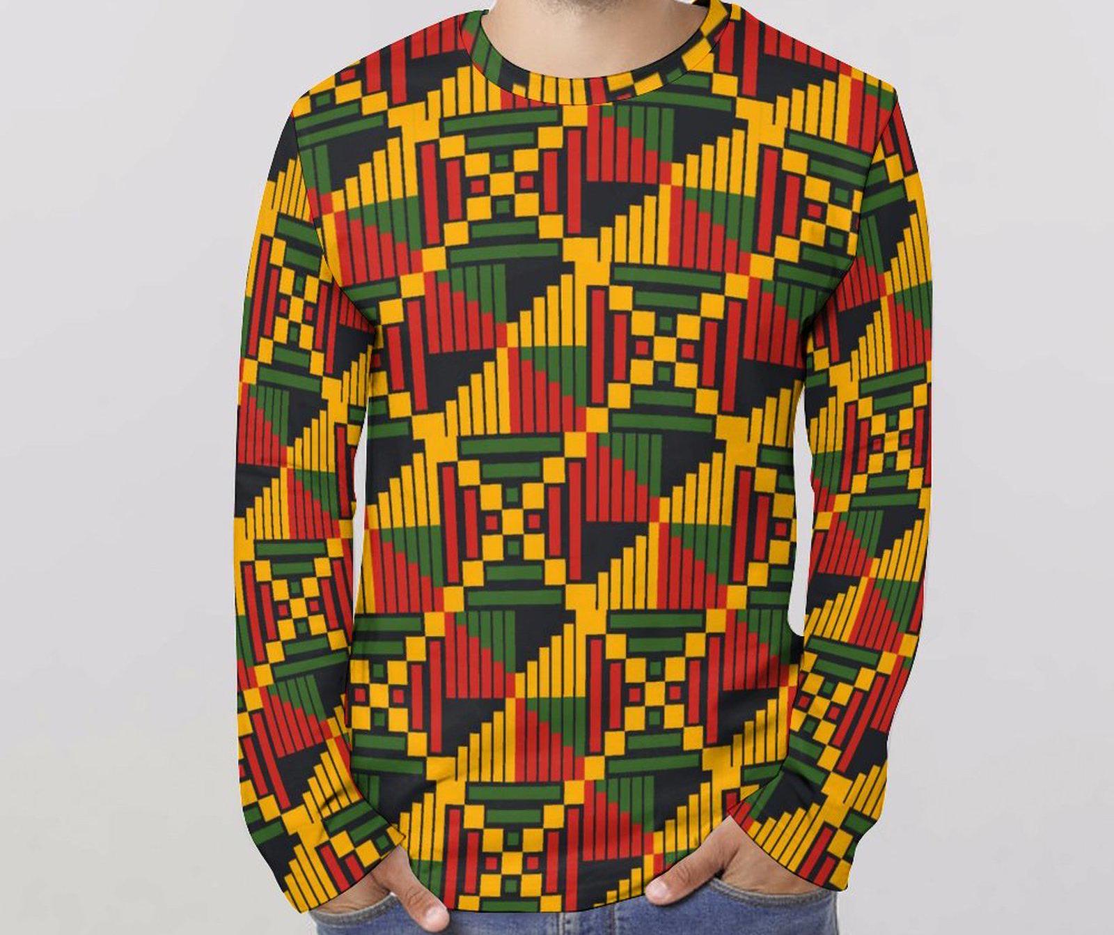 Festive - Mens- Lightweight Long Sleeve Shirt - African - KentePattern