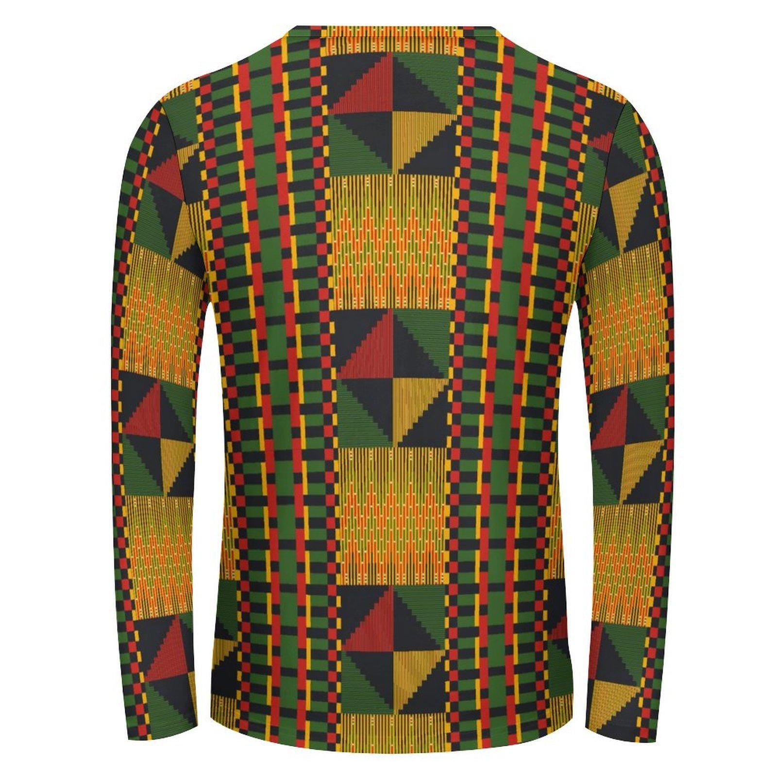 Sunset Fields - Mens - Lightweight Long Sleeve Shirt - African - Kente Pattern