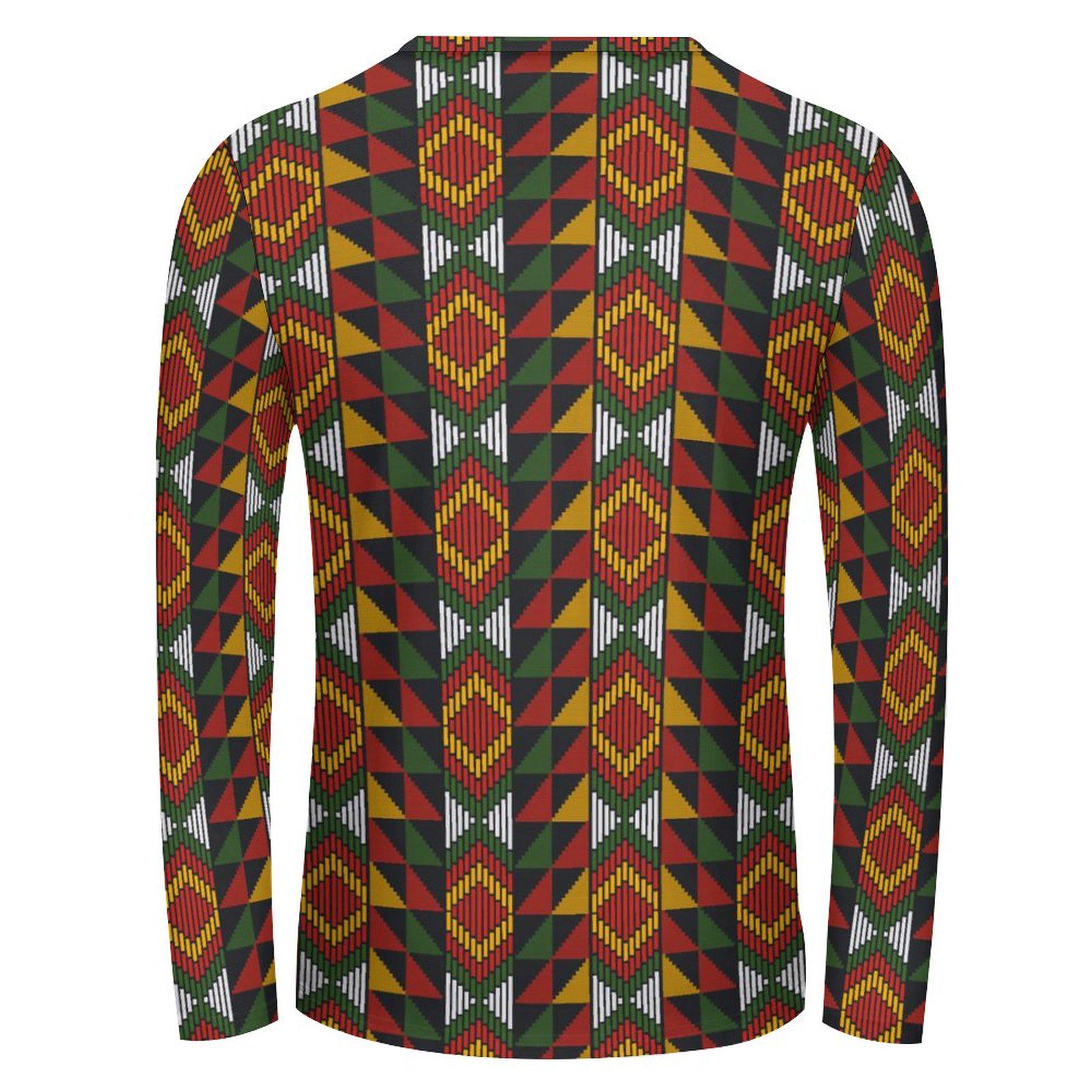 Clay Land - Mens -Lightweight Long Sleeve Shirt - African - Kente Pattern