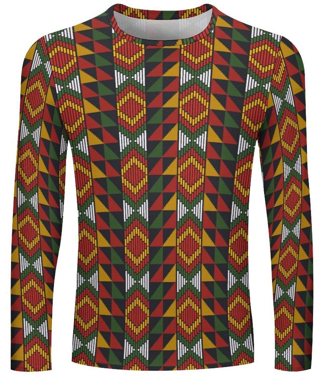 Clay Land - Mens -Lightweight Long Sleeve Shirt - African - Kente Pattern