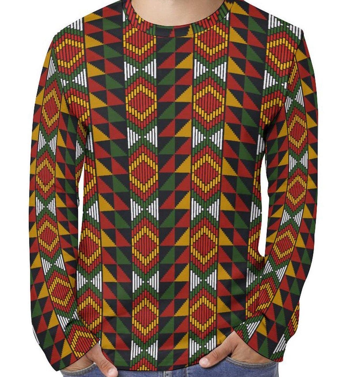 Clay Land - Mens -Lightweight Long Sleeve Shirt - African - Kente Pattern