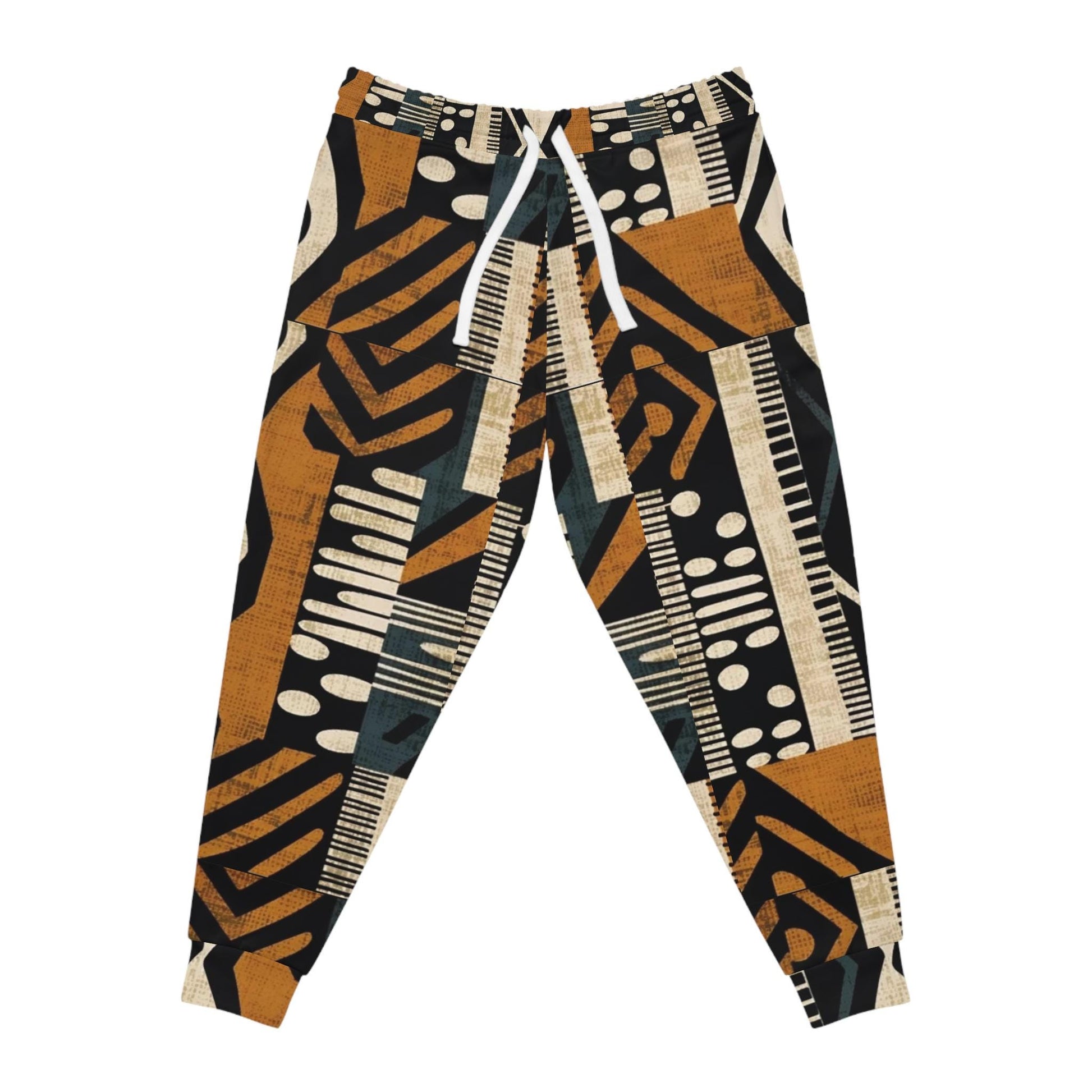 Afrocentric Patchwork - Mens - Athletic Joggers - African - Mud Cloth Pattern