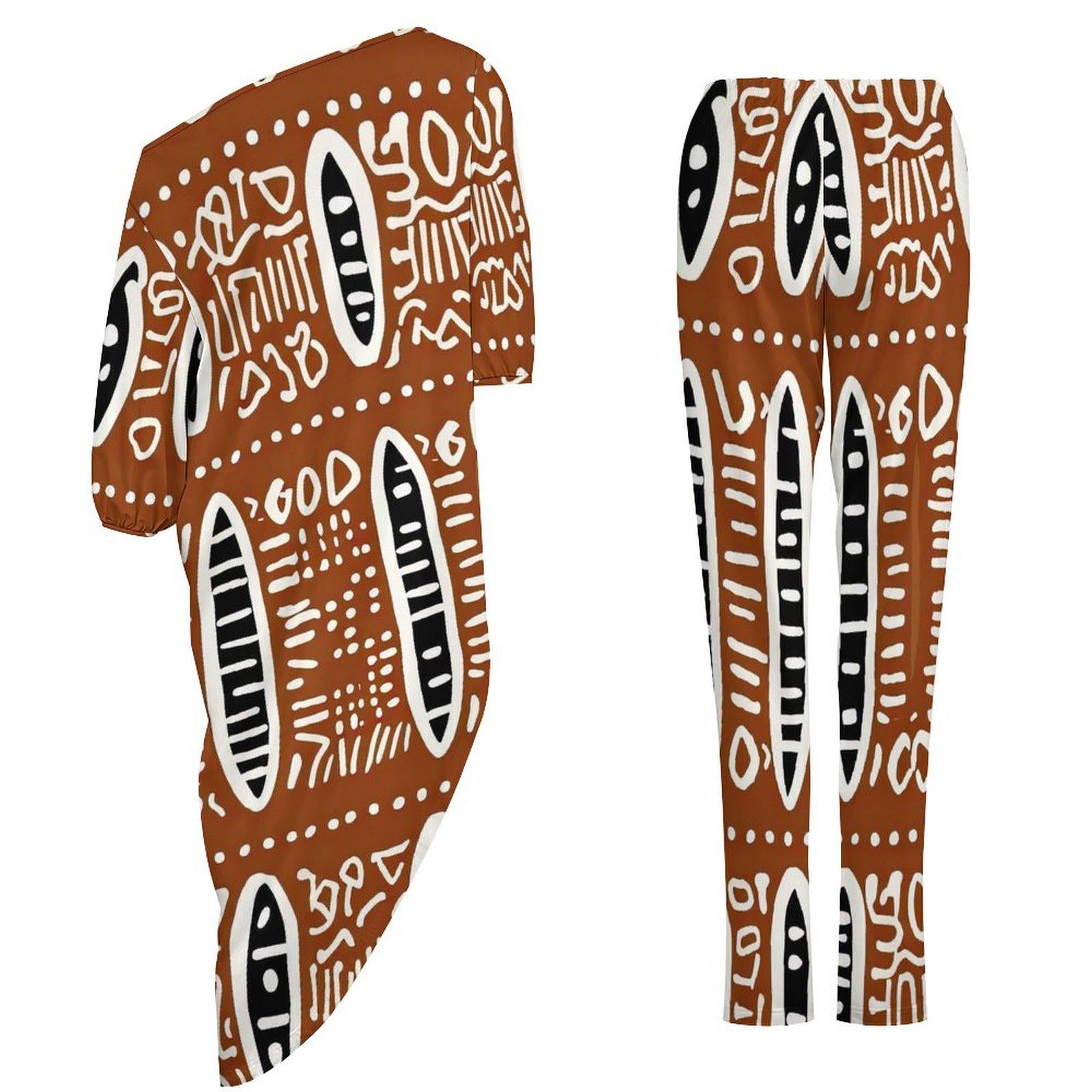 Rich Earth - Womens- Shoulder - Kurta - Kurti - Two Piece Set - African Mud Cloth Pattern - Suits - KumbatiaKulture
