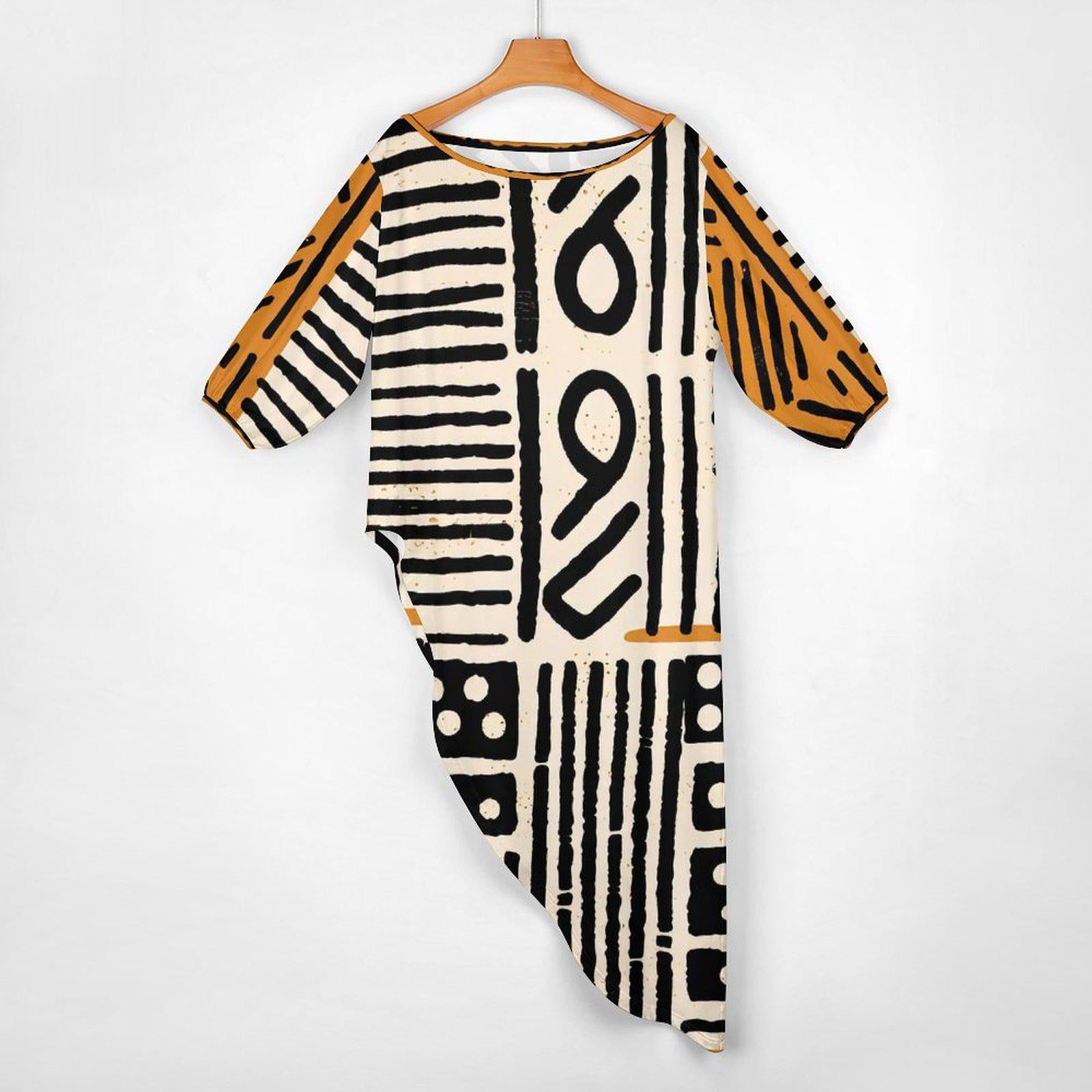 Afrocentric - Women - Shoulder - Kurti - Kurta - Two Piece Set - African - Mud Cloth Pattern