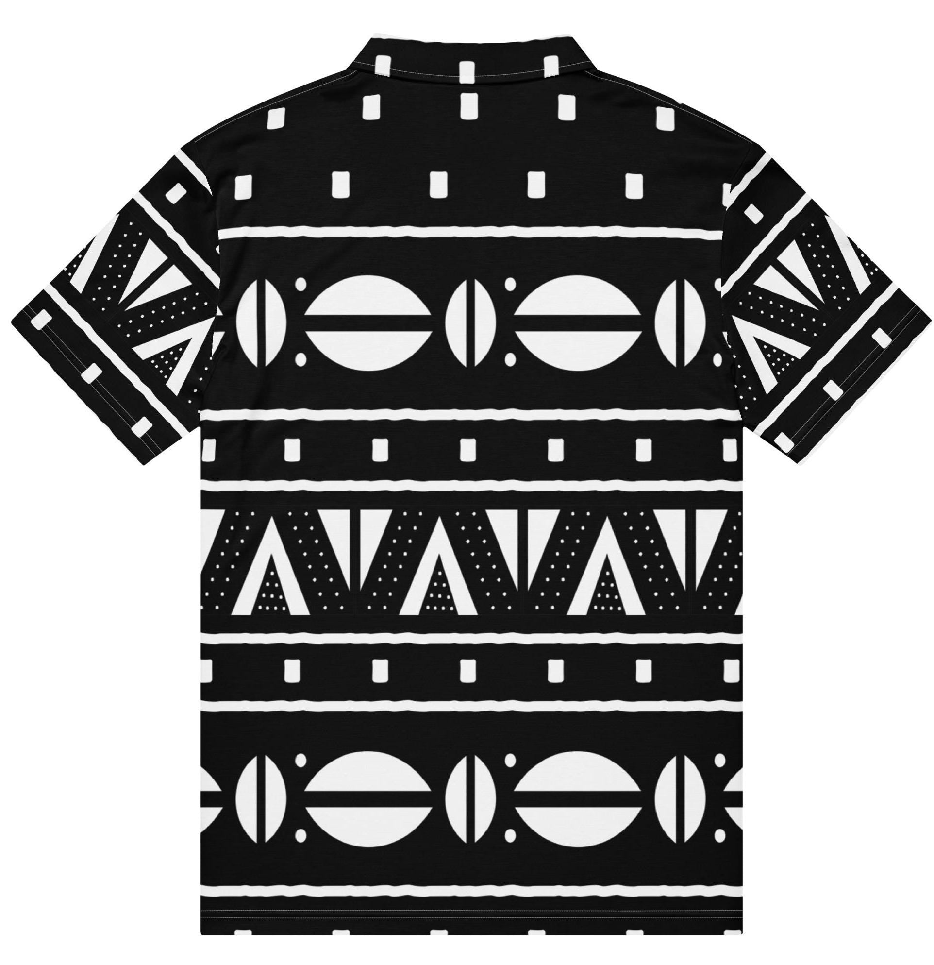 Accented sleek and Black textile African Fashioned Pattern Men’s slim fit polo, casual wear apparel