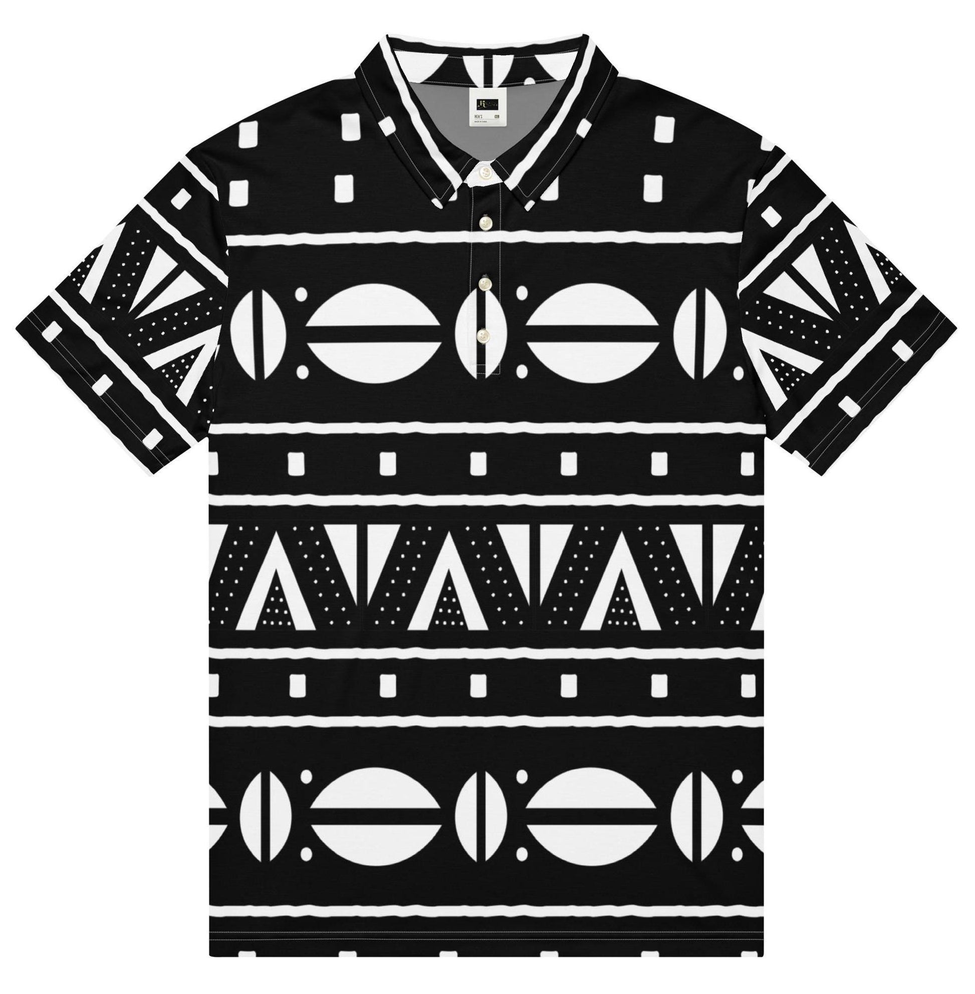Accented sleek and Black textile African Fashioned Pattern Men’s slim fit polo, casual wear apparel