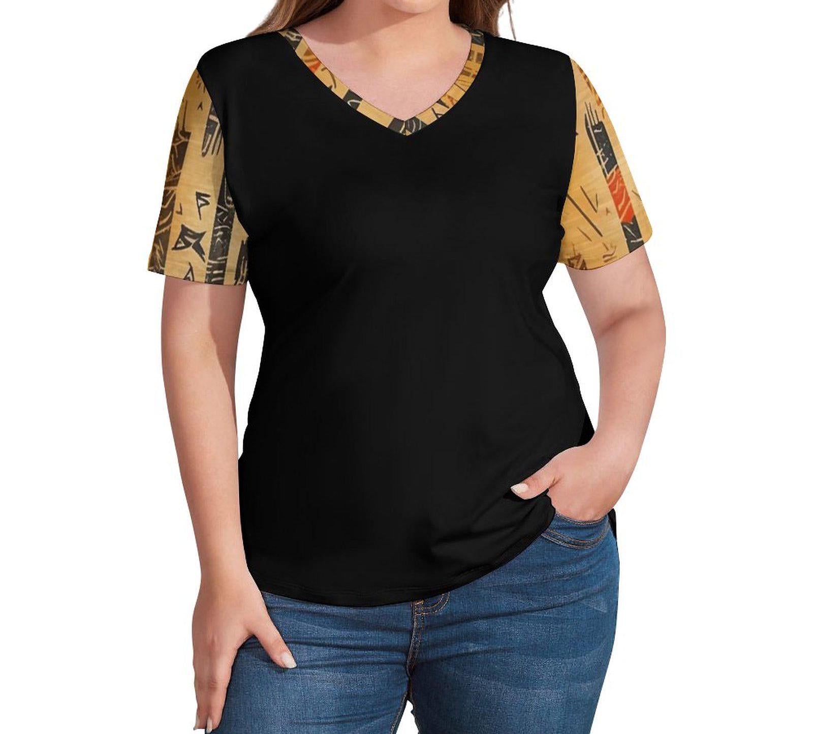 Inky - Womens -Custom Short Sleeve T-Shirts - Africa - Mud cloth Pattern