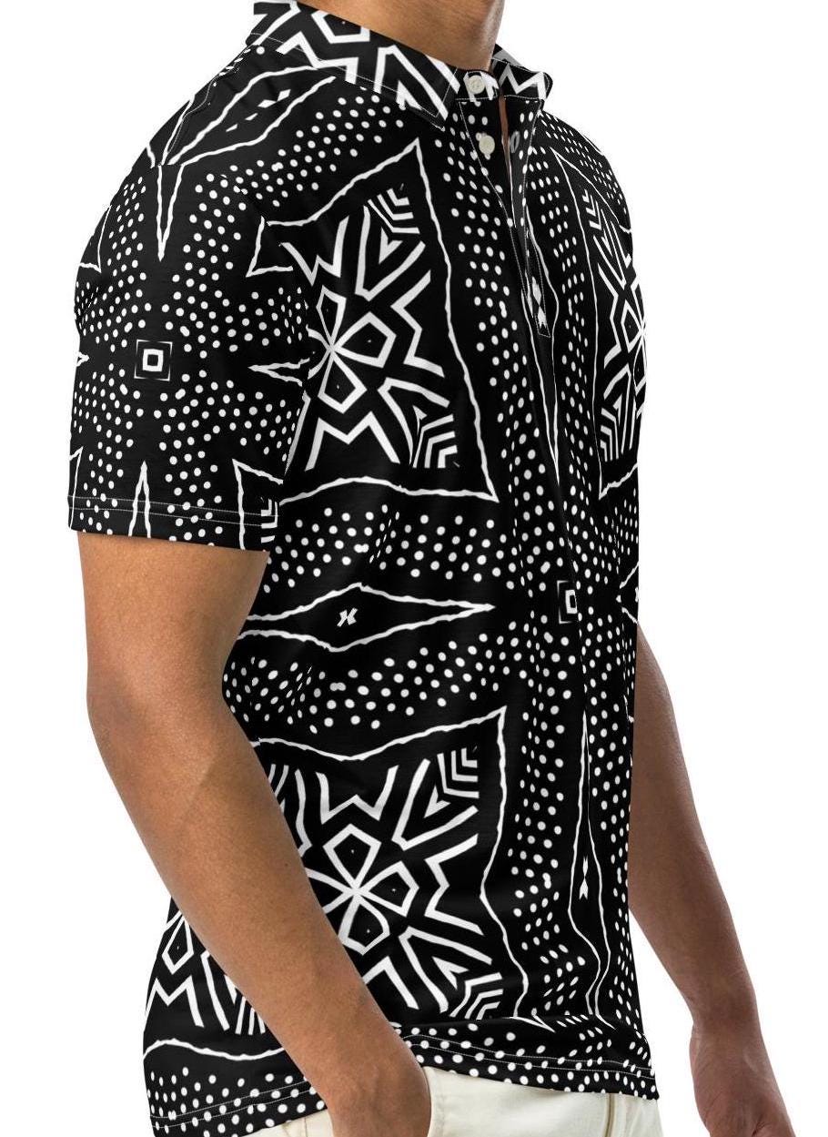 Black African Textile Men’s slim fit polo shirt sleeve shirt, casual wear apparel