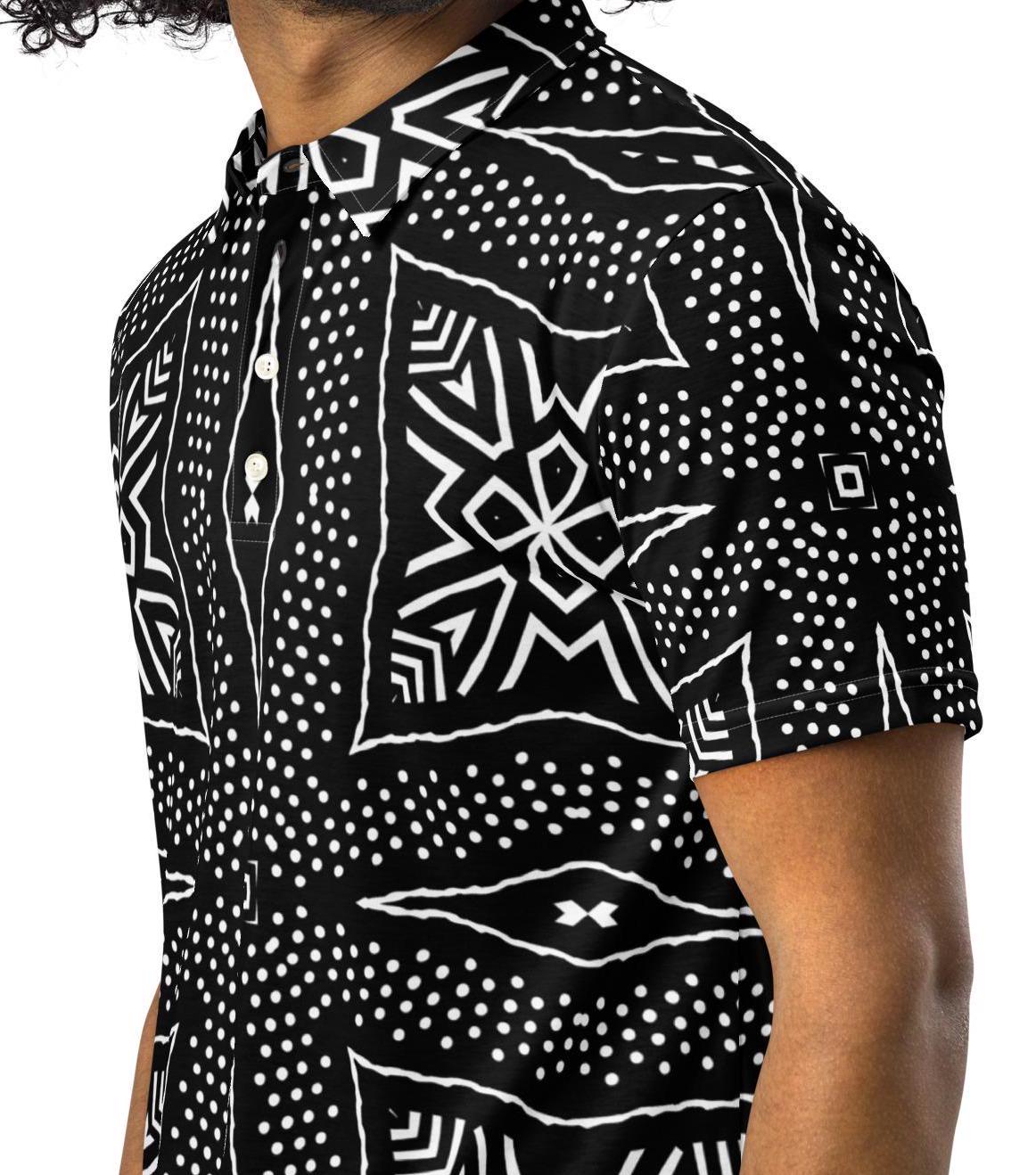 Black African Textile Men’s slim fit polo shirt sleeve shirt, casual wear apparel