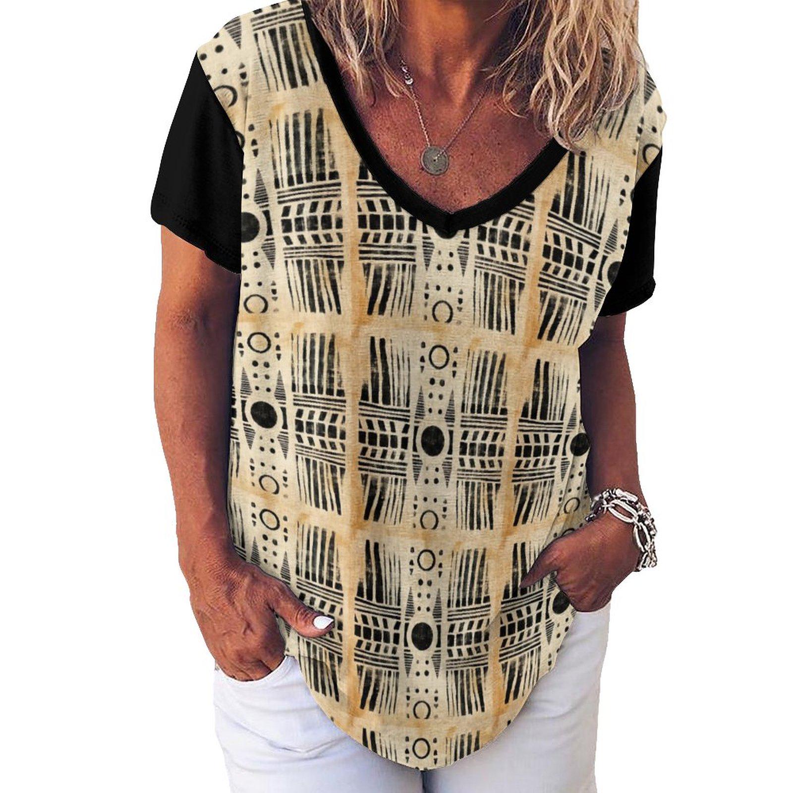 Burnt Sands - Womens - Short Sleeve T-Shirts - African - Mud Cloth Pattern