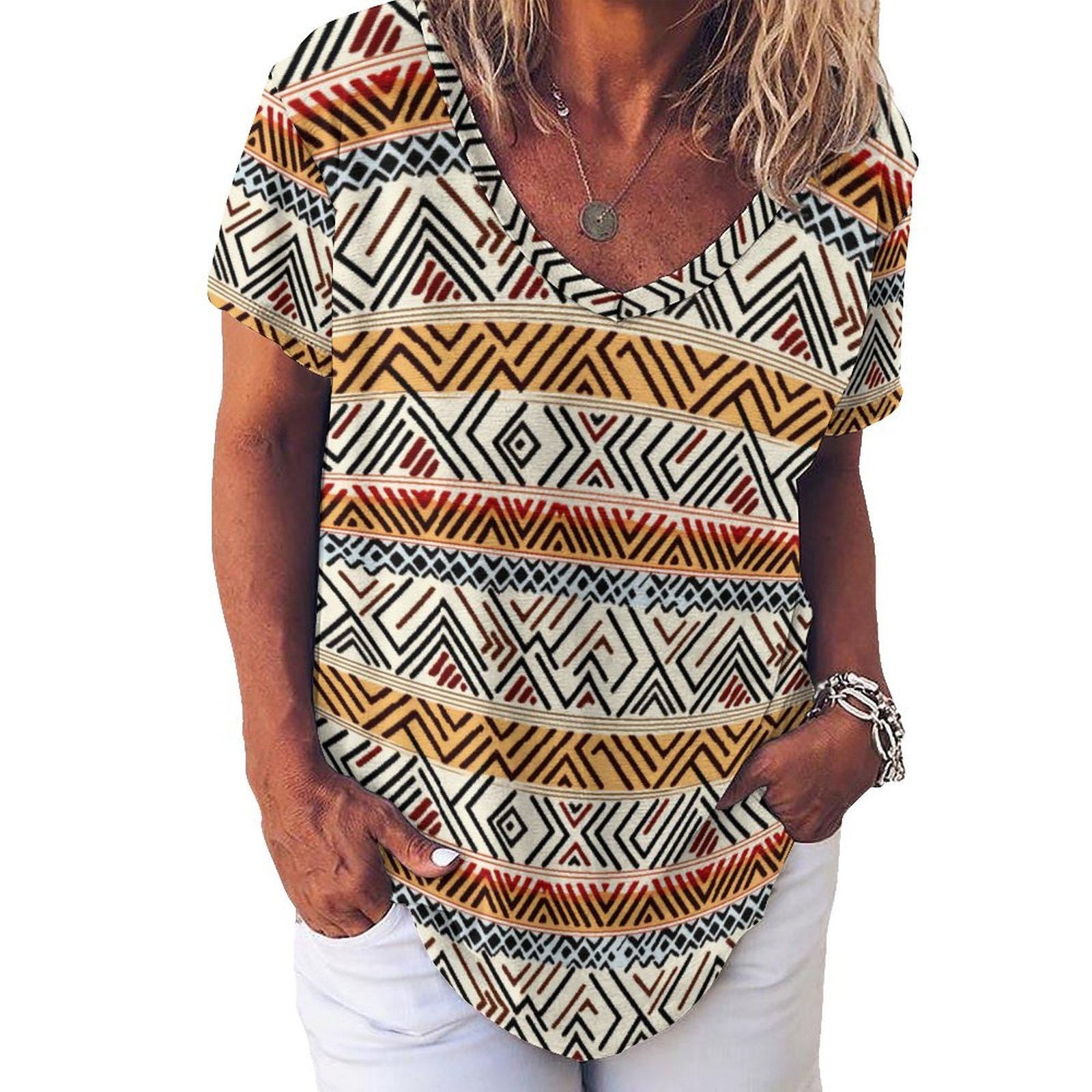 Neutral lines - Womens - Short Sleeve T-Shirts - African - Mud cloth Pattern