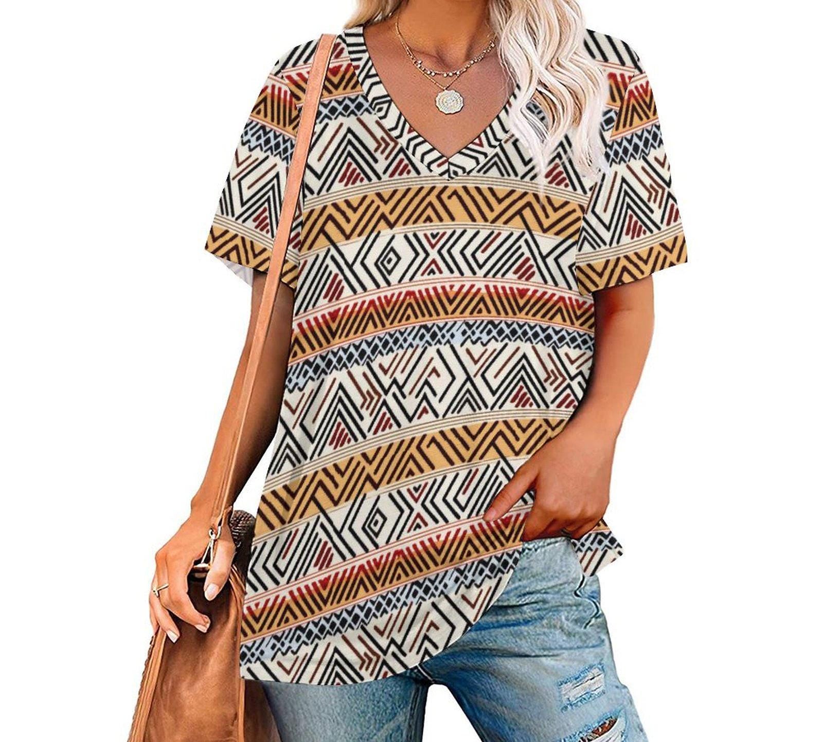 Neutral lines - Womens - Short Sleeve T-Shirts - African - Mud cloth Pattern