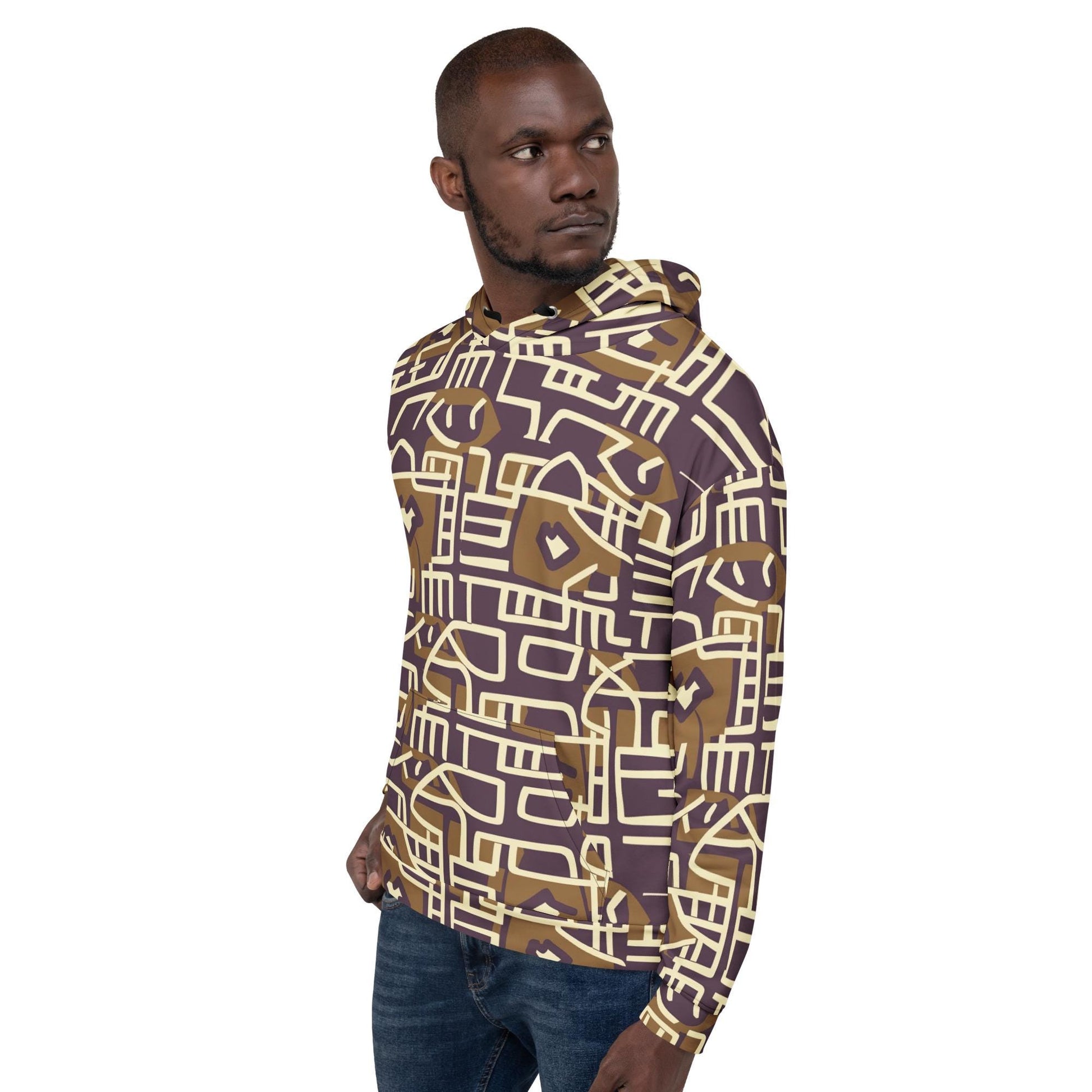 Brown Stone Graffiti - Mens - Hoodie - African Mud cloth Pattern